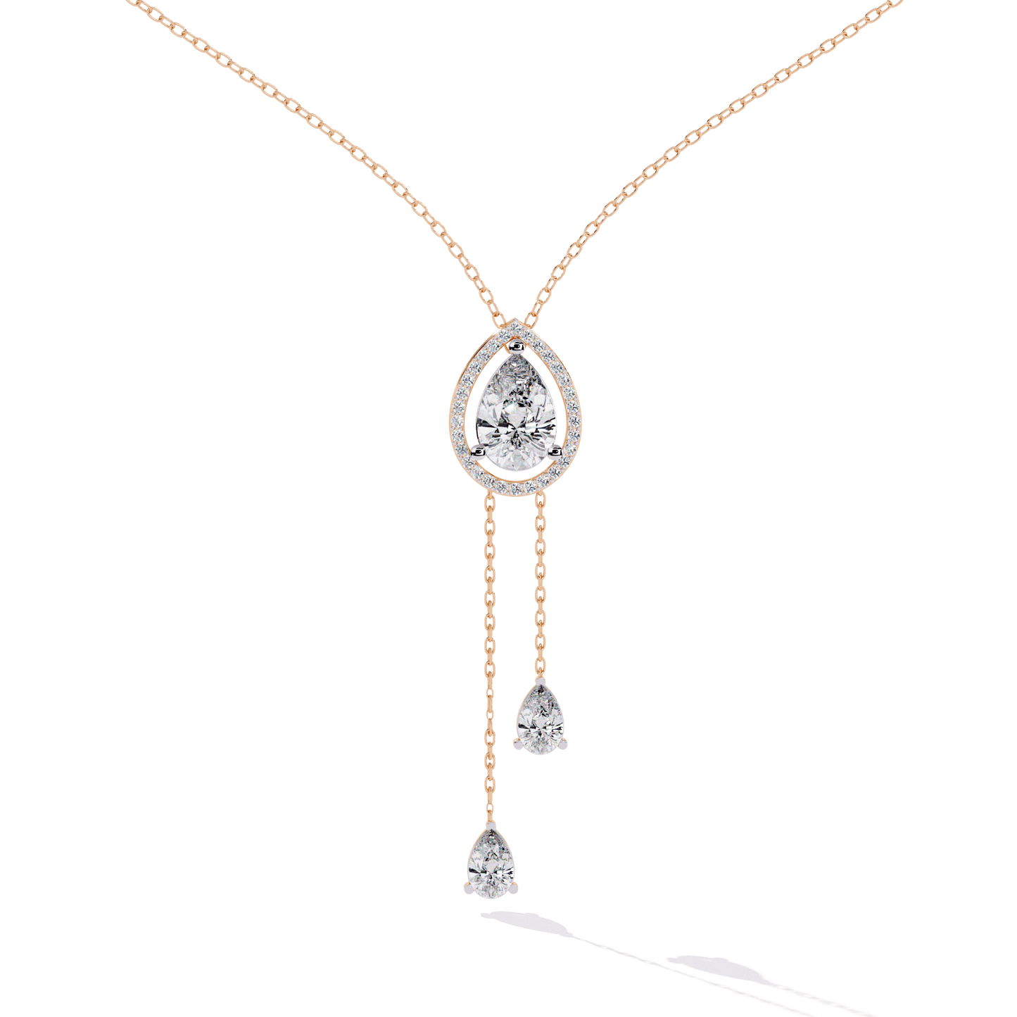 Carrie – Pear-Cut Halo Drop Necklace with Pear Accents