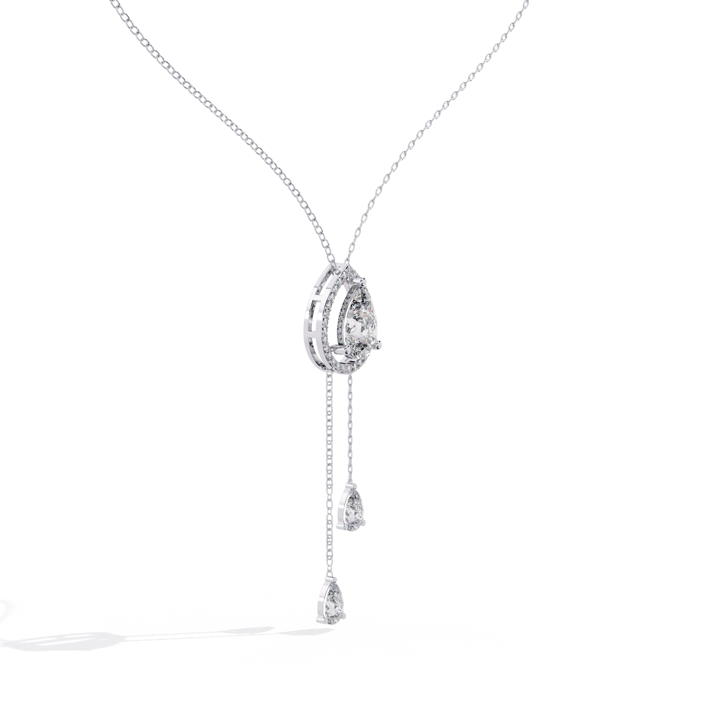 Carrie – Pear-Cut Halo Drop Necklace with Pear Accents