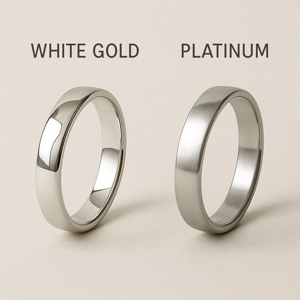 18ct white gold and platinum wedding bands side by side