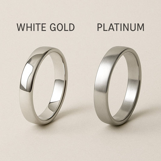 18ct white gold and platinum wedding bands side by side