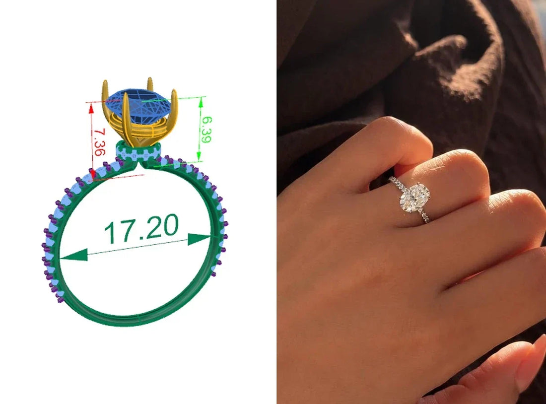 Made-to-order and bespoke engagement rings by Carat House: CAD design and finished oval engagement ring
