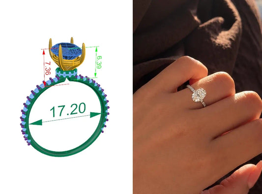 Made-to-order and bespoke engagement rings by Carat House: CAD design and finished oval engagement ring