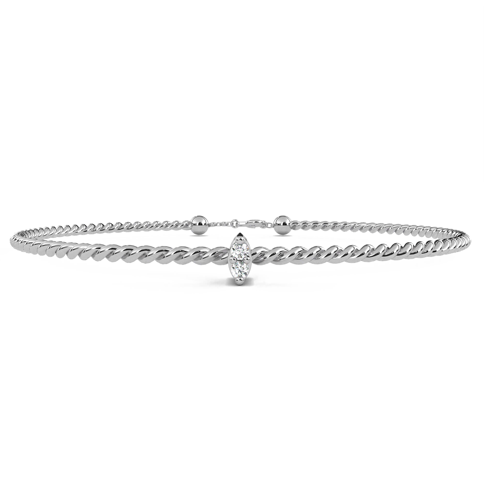 Parisa – Twisted Gold Bangle with Diamond Accent — diamond bangle — lab grown diamond and natural diamond — 18k white gold — Carat House