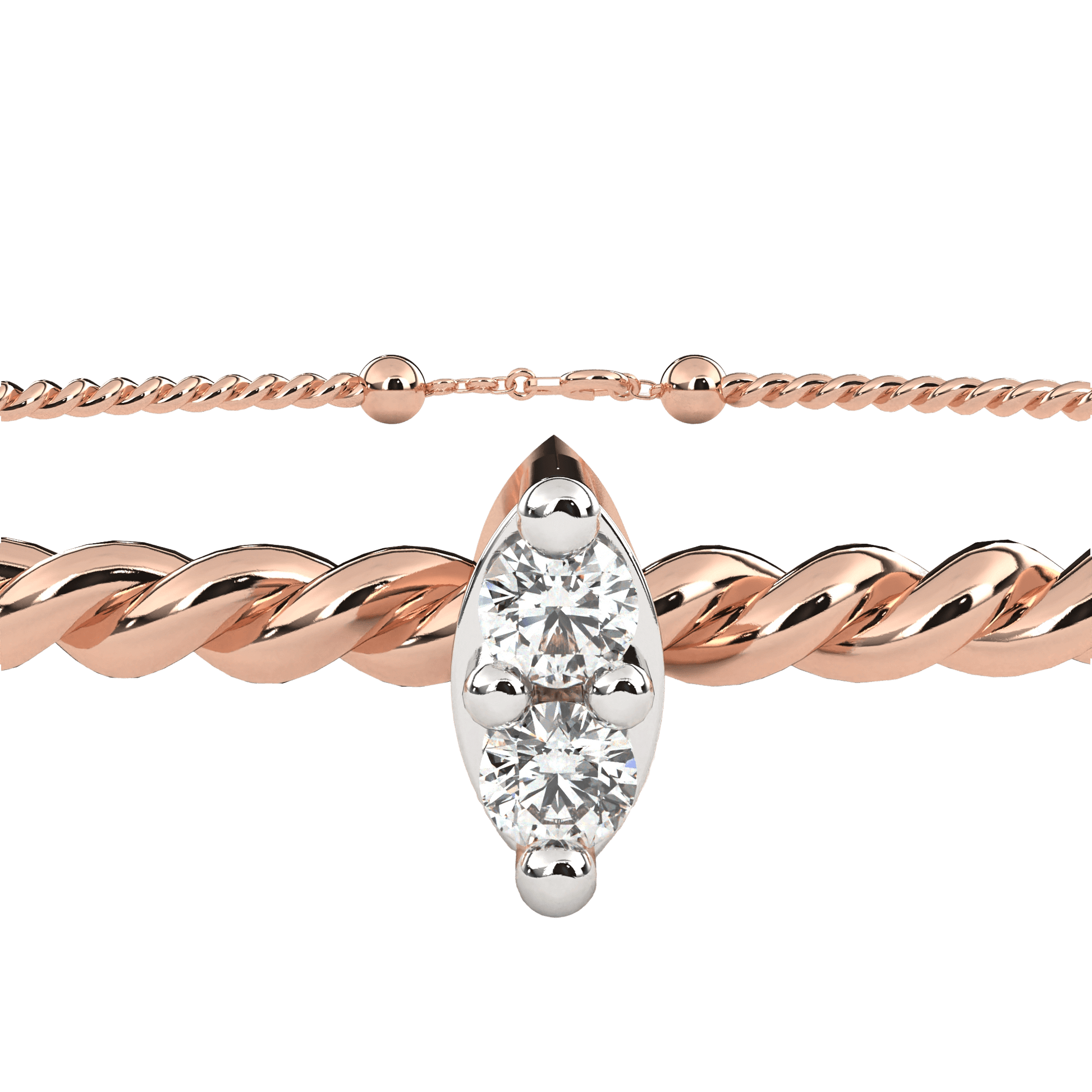 Twisted gold bangle with diamond accent by Carat House Dubai, showcasing elegant jewelry design and sparkling details.
