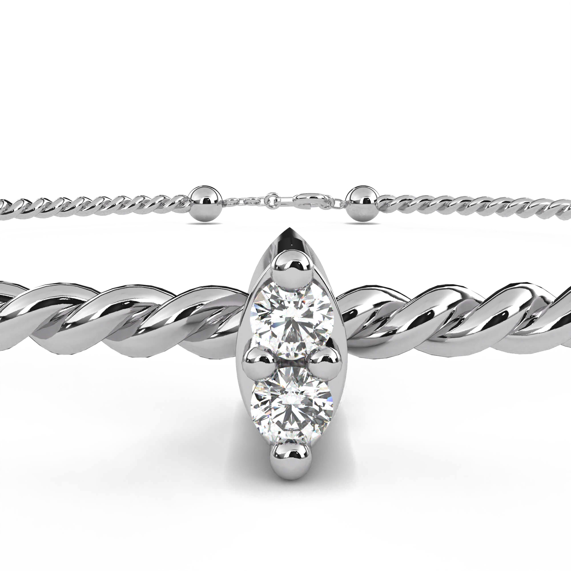 Twisted gold bangle by Carat House Dubai with diamond accents, showcasing elegant design and intricate craftsmanship.
