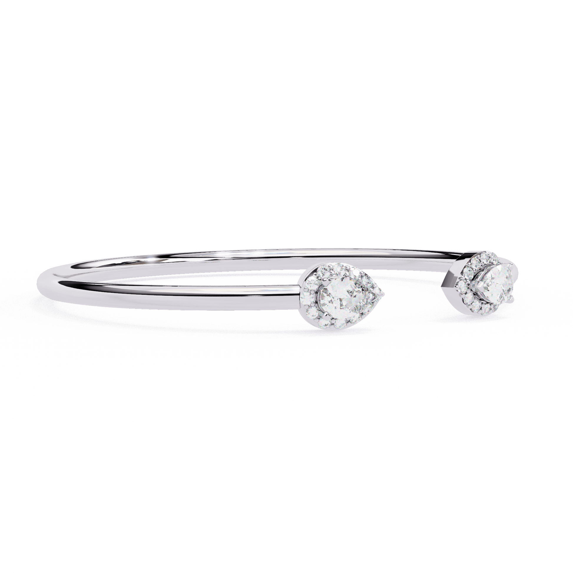 Raquel – Pear-Cut Diamond Halo Bangle — diamond bangle — lab grown diamond — 18k white gold — Carat House