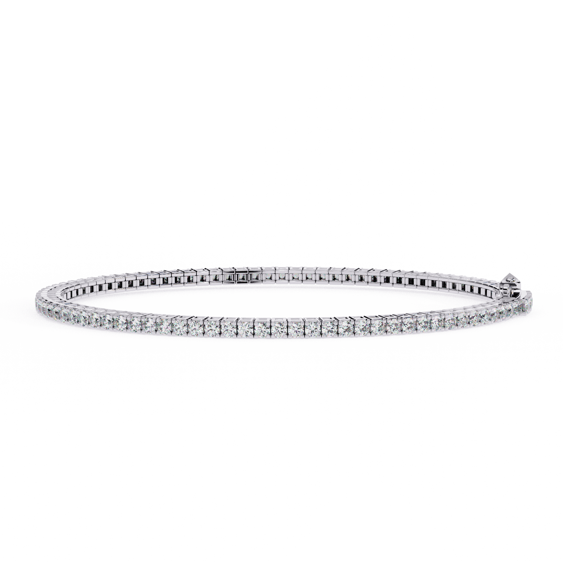 Hibana 1.8mm prong-set round diamond tennis bracelet by Carat House Dubai, featuring sparkling diamonds on a sleek silver band.