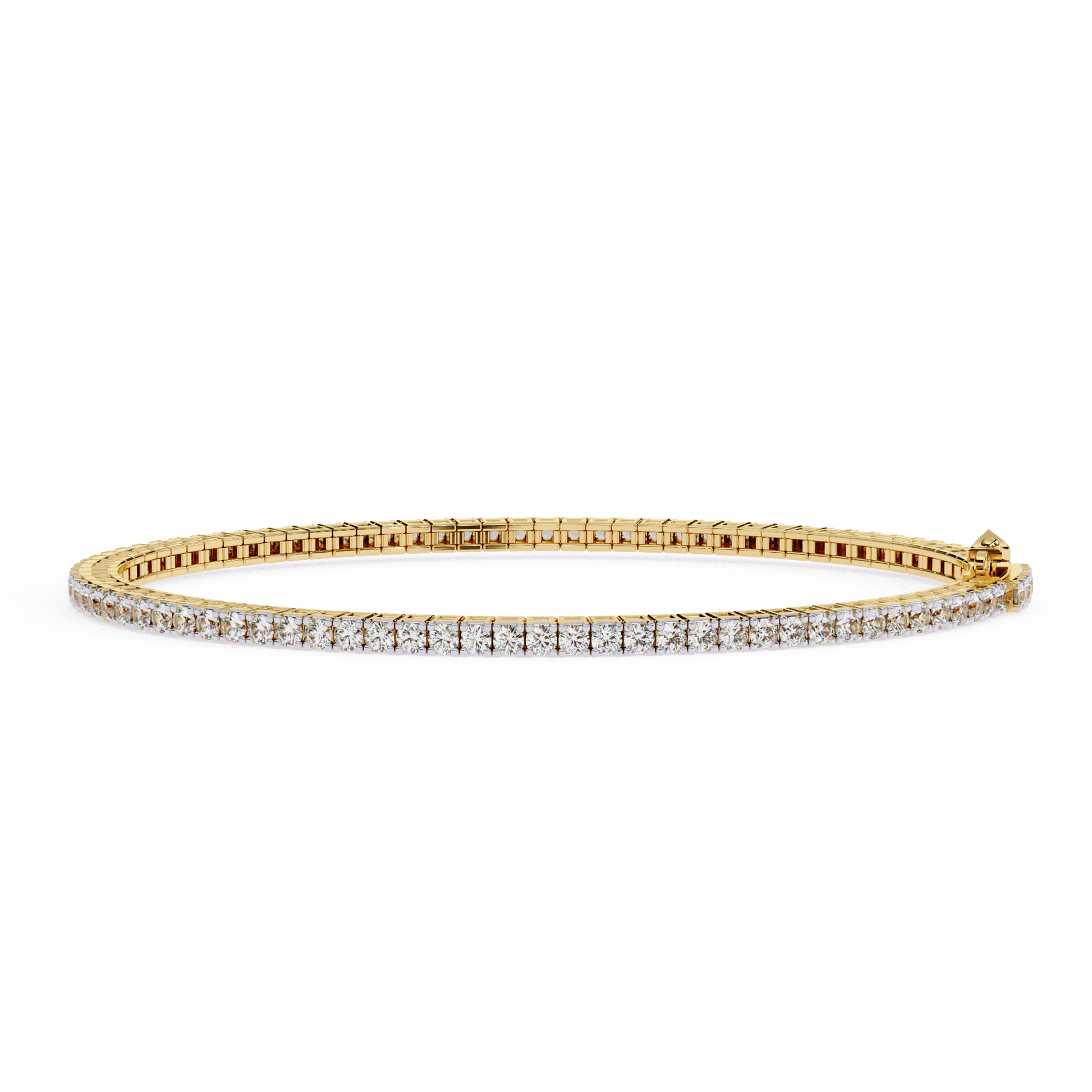 Hibana 1.8mm prong-set round diamond tennis bracelet by Carat House Dubai featuring sparkling diamonds on a sleek metal band