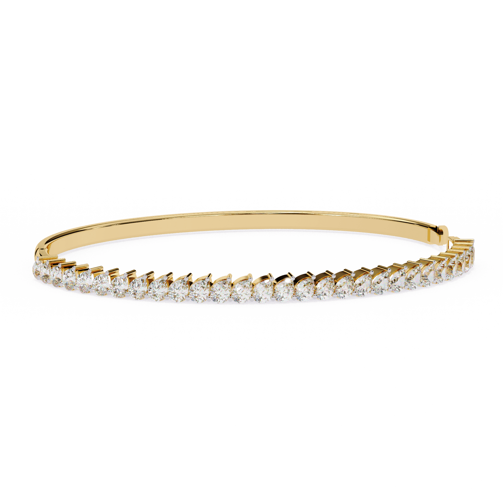 Raven half tennis bangle by Carat House Dubai featuring pear-cut diamonds in a sleek gold setting.