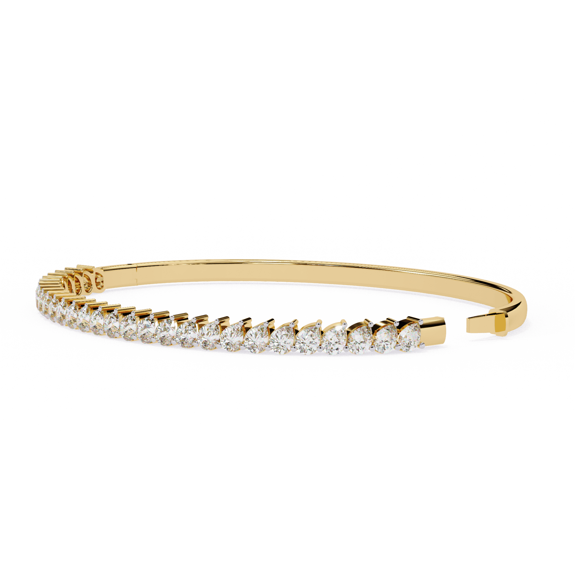 Raven half tennis bangle by Carat House Dubai featuring pear-cut diamonds set in elegant gold.