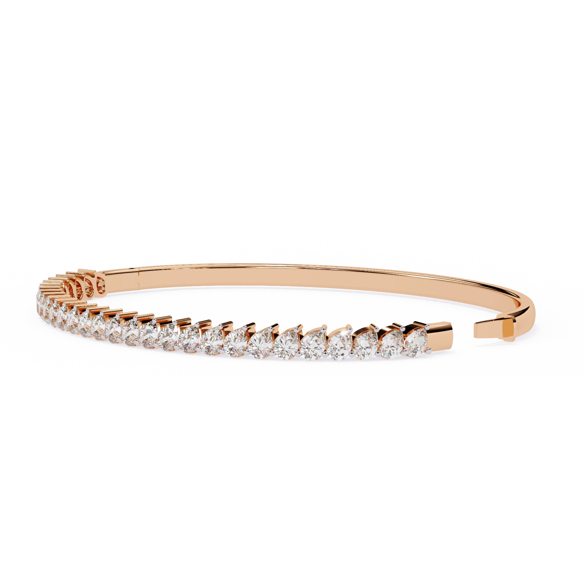 Raven half tennis bangle by Carat House Dubai featuring pear-cut diamonds and sleek gold design.