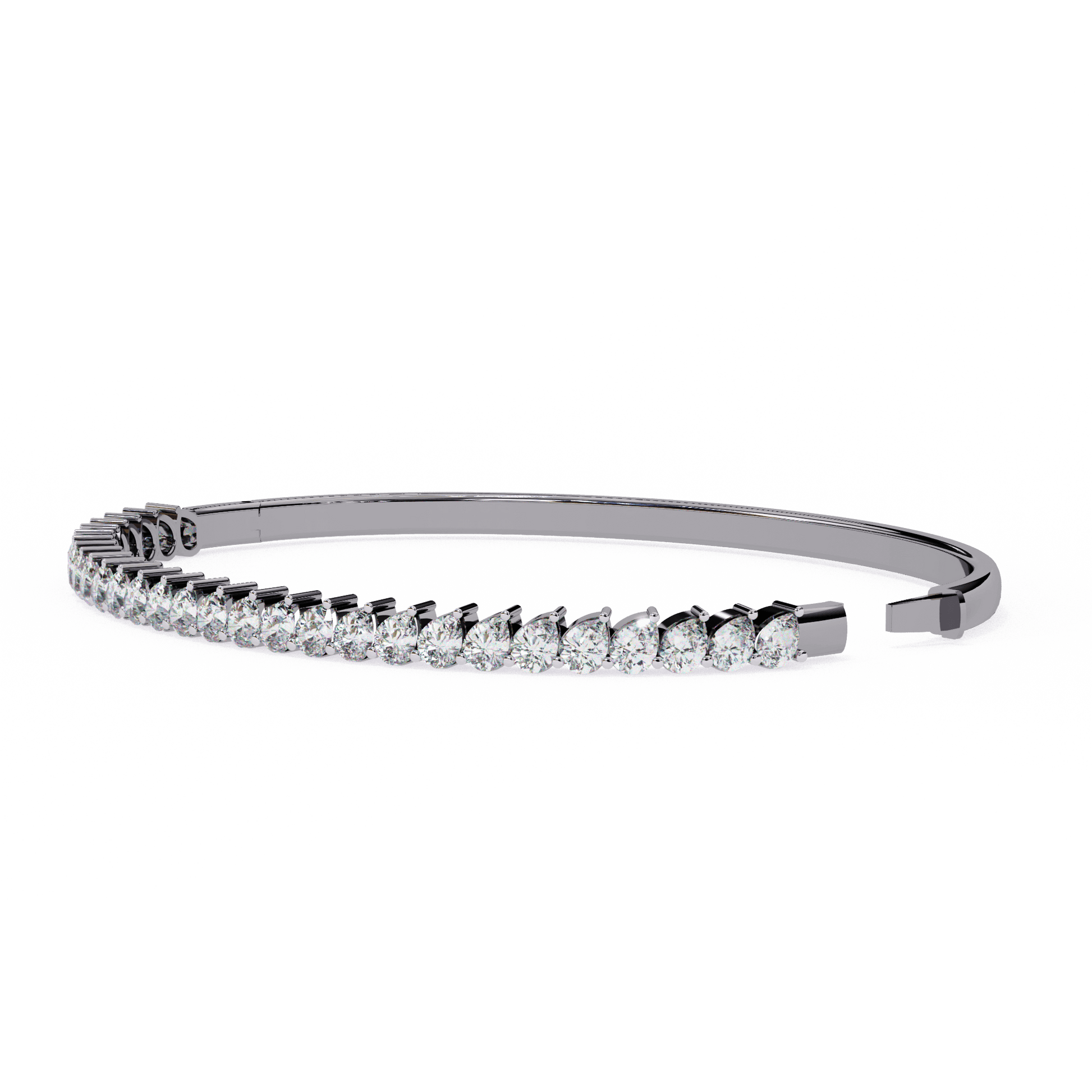 Raven half tennis bangle by Carat House Dubai featuring pear-cut diamonds on sleek gold band.