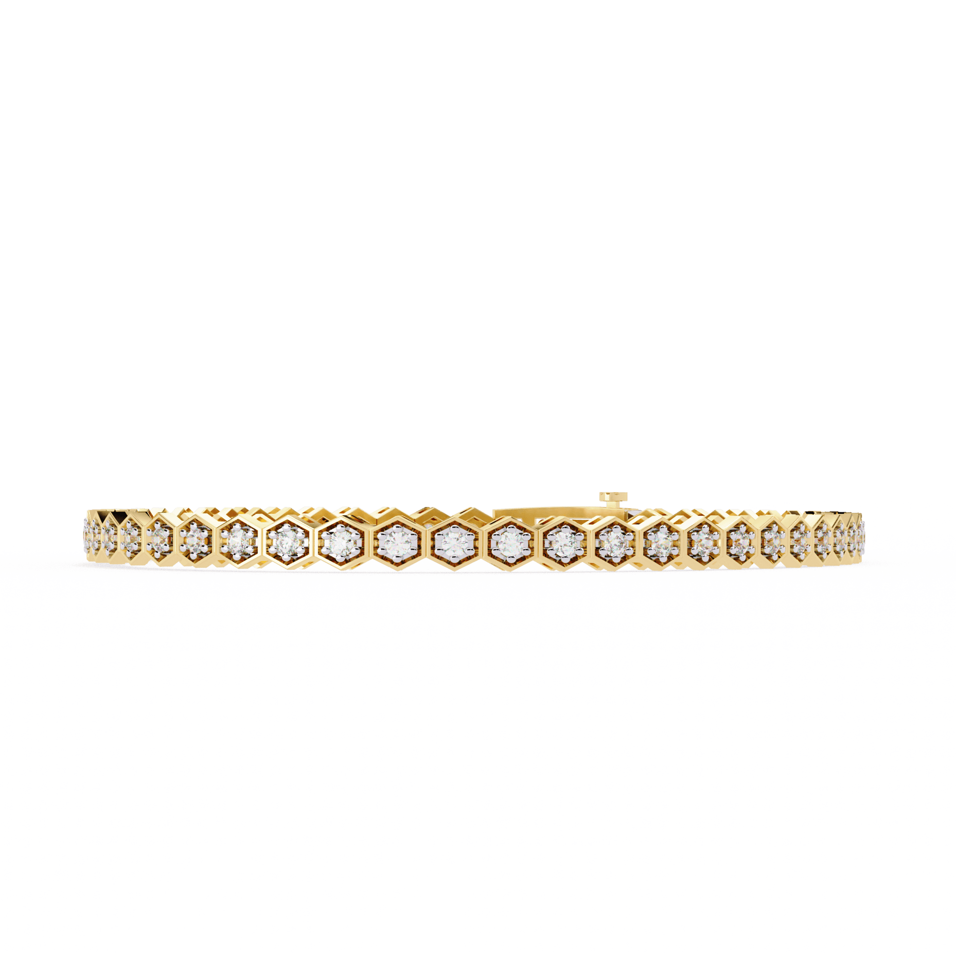 Endora hexagonal frame diamond tennis bracelet by Carat House Dubai featuring 1.8mm round diamonds.