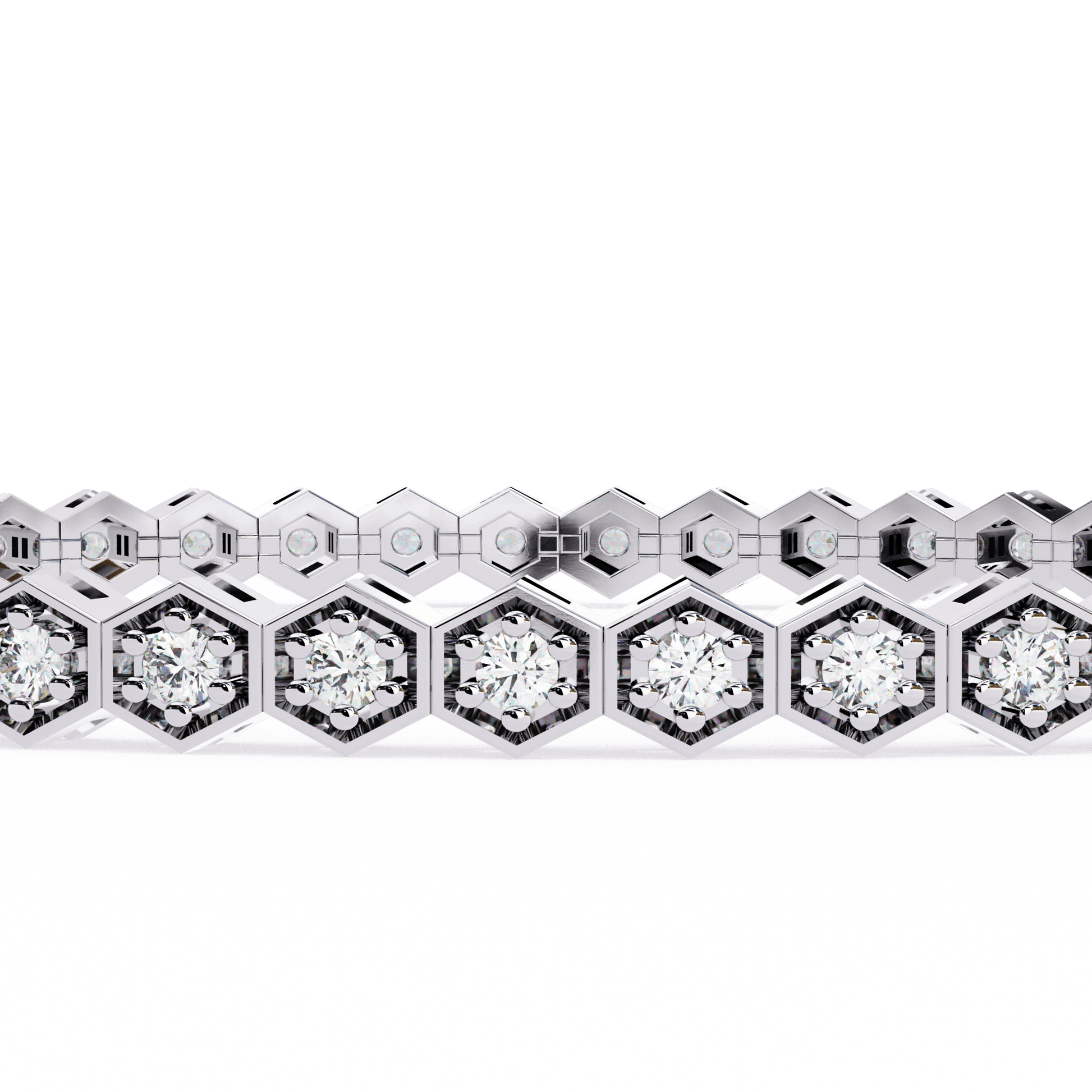 Endora - Hexagonal Frame- 1.8mm Round Diamond Tennis Bracelet — diamond tennis bracelet — lab grown diamond and natural diamond — 18k white gold — Carat House