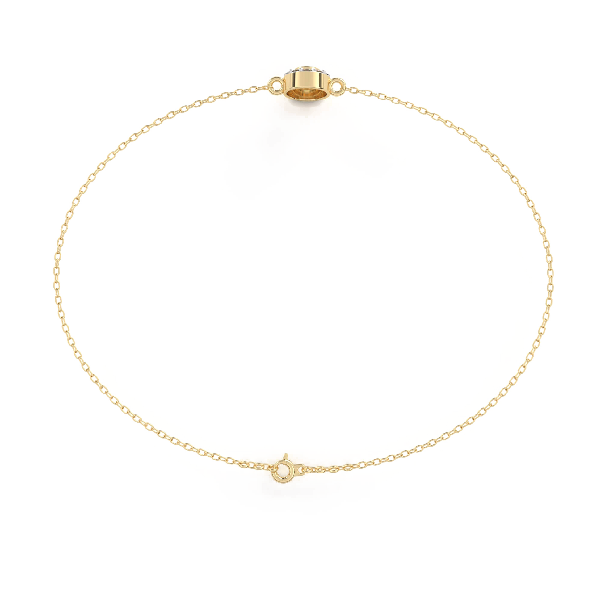Bezel-set halo diamond bracelet from Carat House Dubai featuring sparkling diamonds and elegant design.