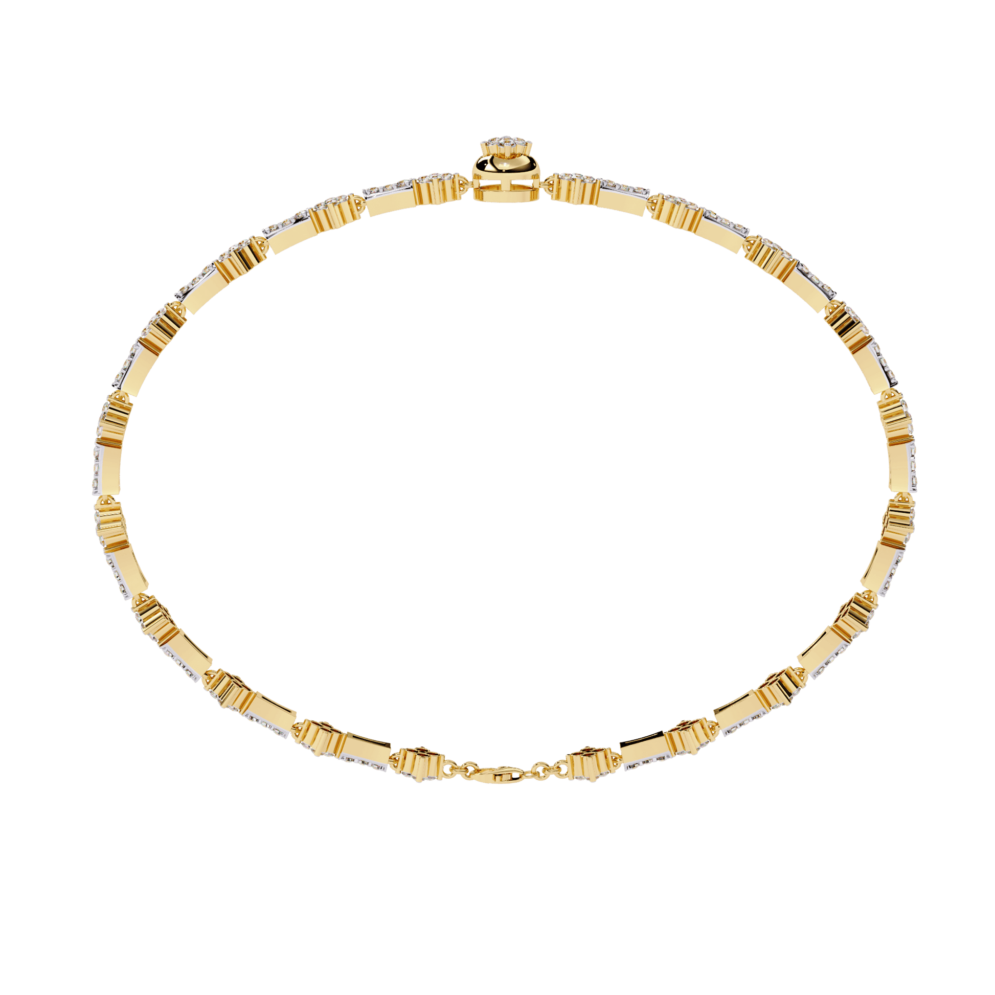 Round diamond motif bracelet by Carat House Dubai featuring intricate design and sparkling diamond accents.