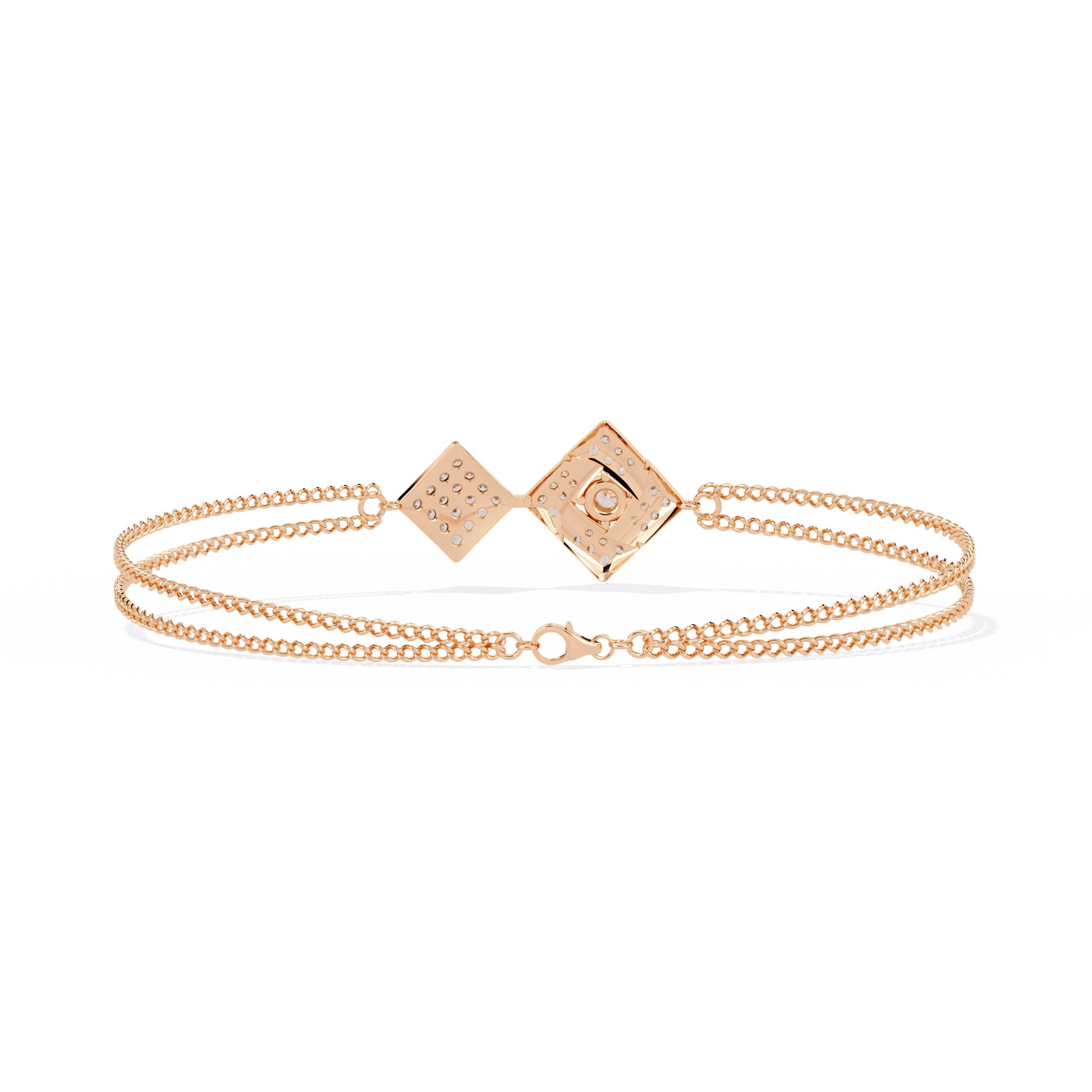 Elegant Carat House Dubai Terri dual motif pavé chain bracelet with sparkling stones on a sleek silver design.