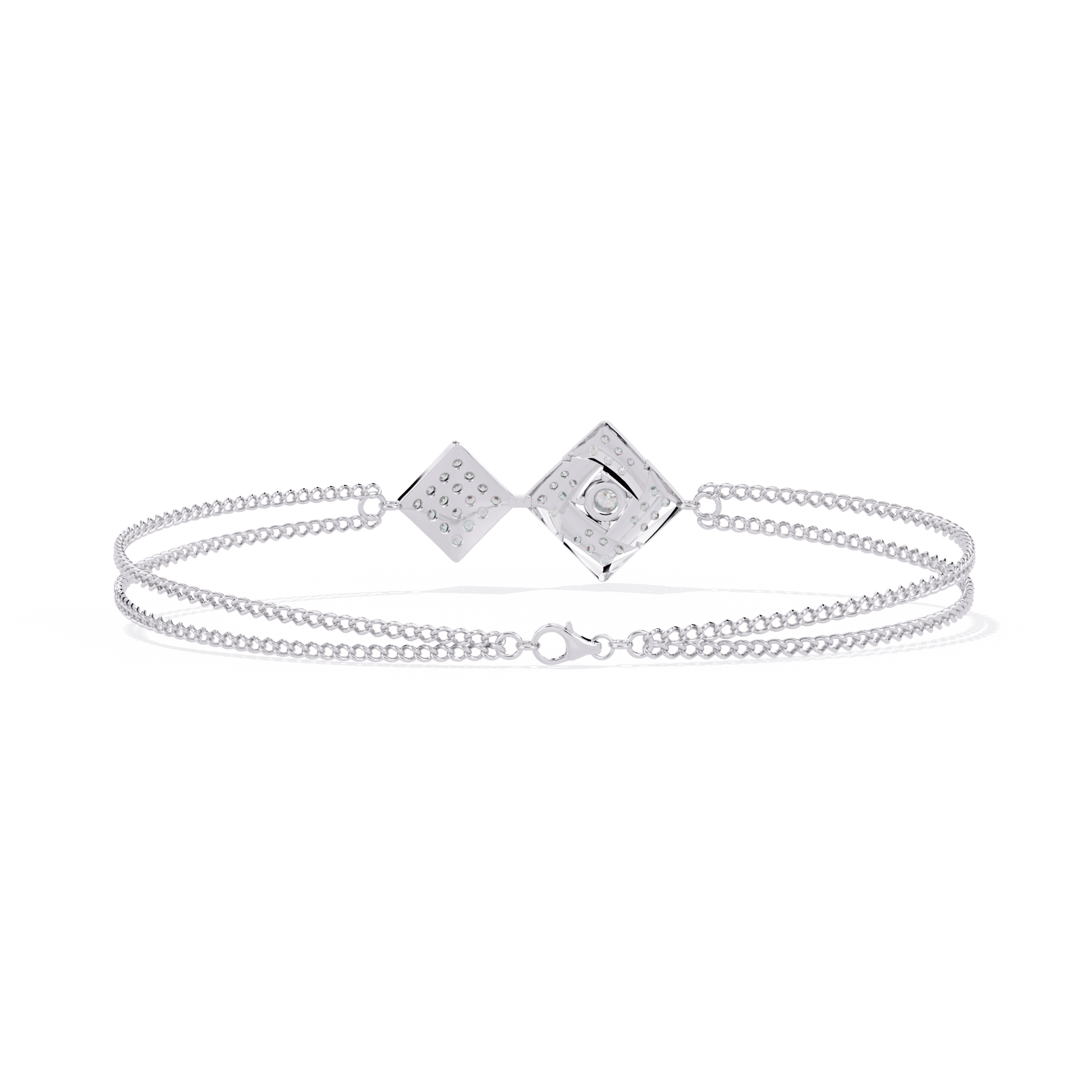 Carat House Dubai Terri dual motif pavé chain bracelet with sparkling stones and intricate design, close-up view.