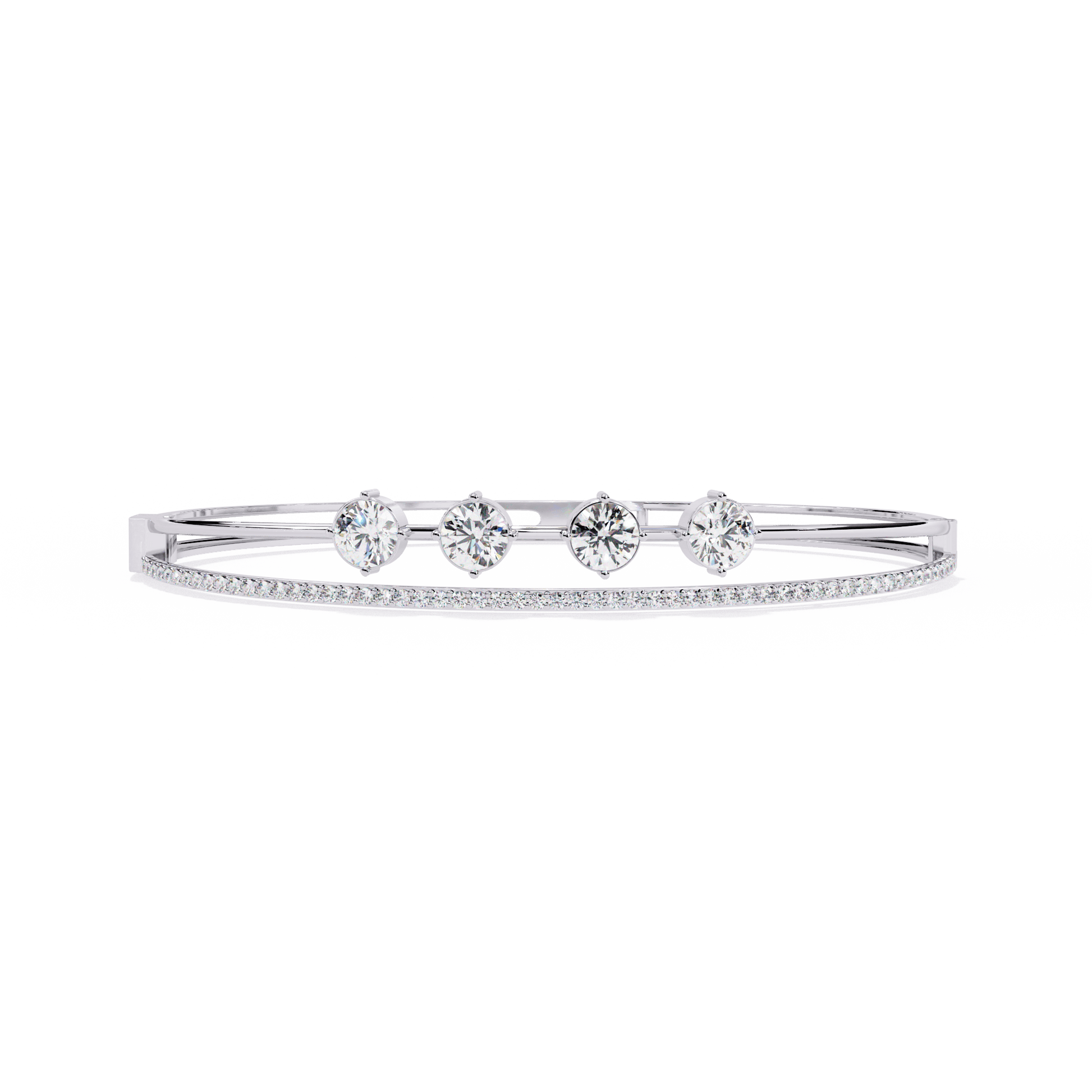 Simran – Half Tennis Diamond Bangle with Round Centre Stones — diamond tennis bracelet — lab grown diamond and natural diamond — 18k white gold — Carat House
