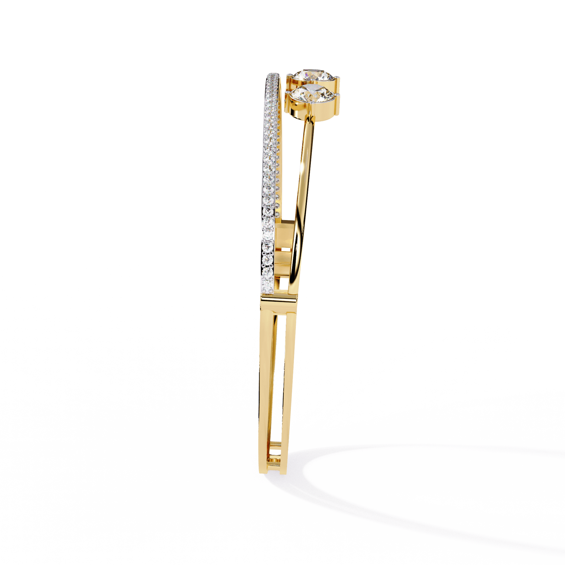 Simran half tennis diamond bangle with round center stones, elegant jewelry by Carat House Dubai, showcasing sparkling design.