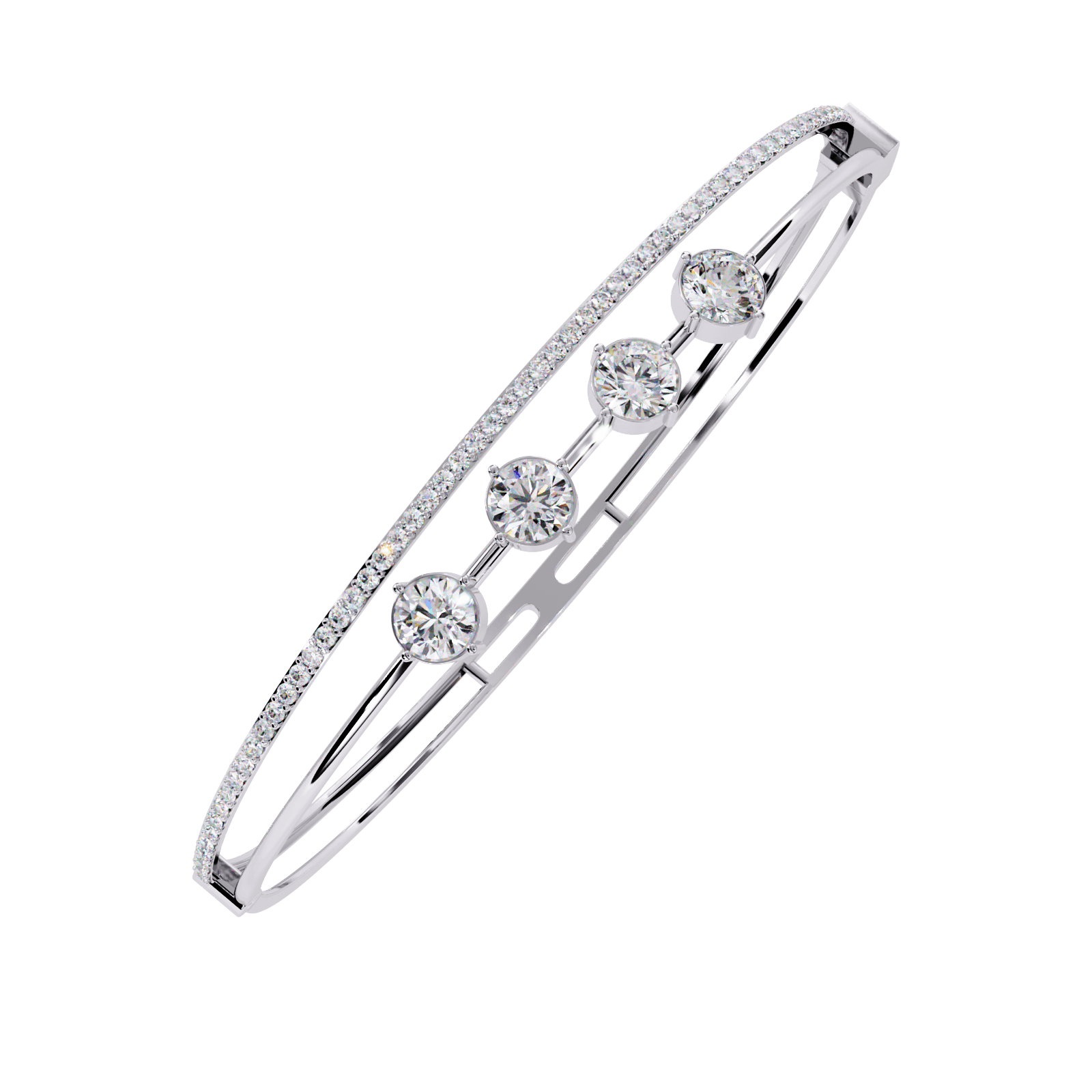 Simran half tennis diamond bangle with round center stones, crafted by Carat House Dubai, showcasing elegant jewelry design.
