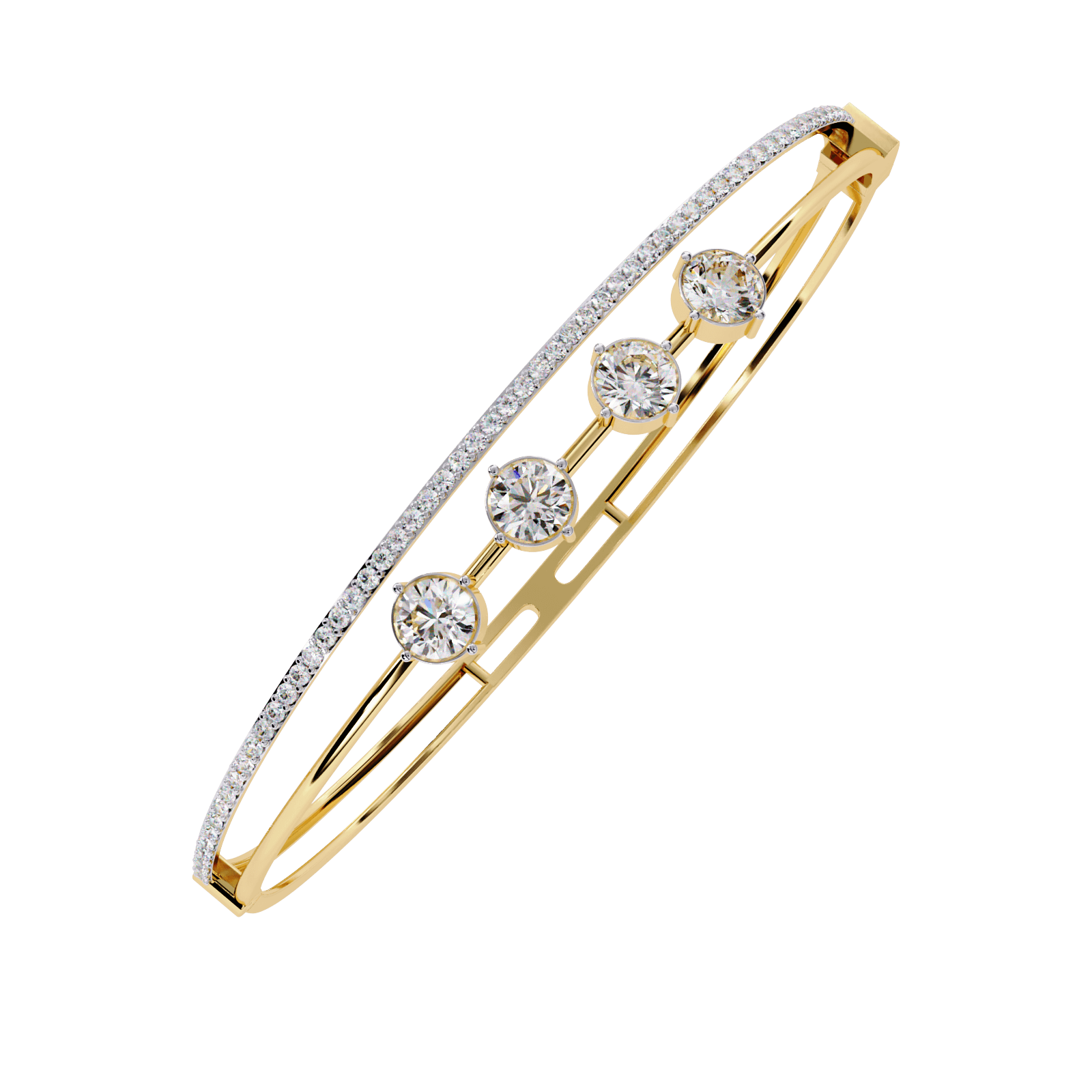 Simran half tennis diamond bangle with round center stones, crafted by Carat House Dubai, showcasing elegant jewelry design.