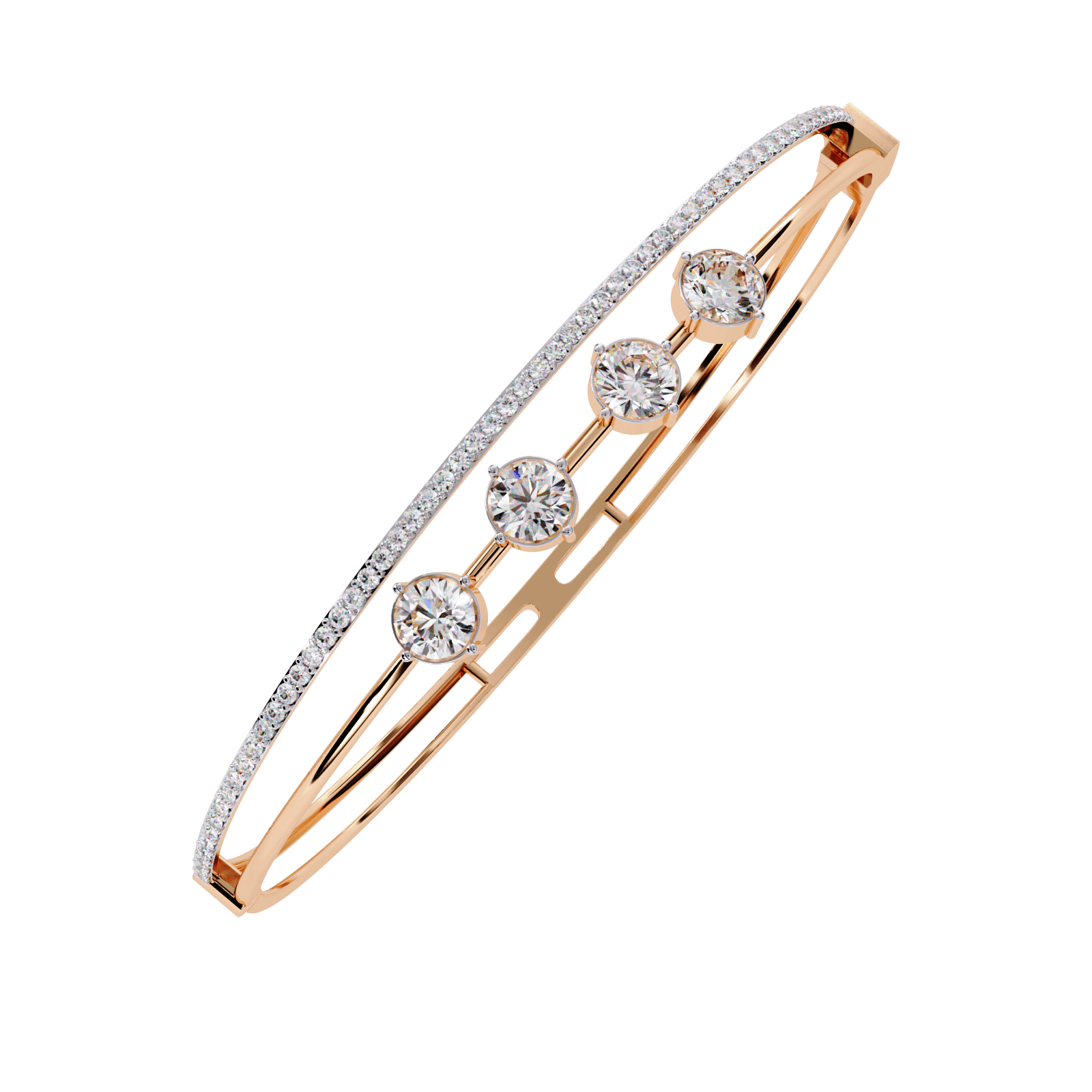 Simran half tennis diamond bangle with round center stones, crafted by Carat House Dubai, showcasing elegant jewelry design.