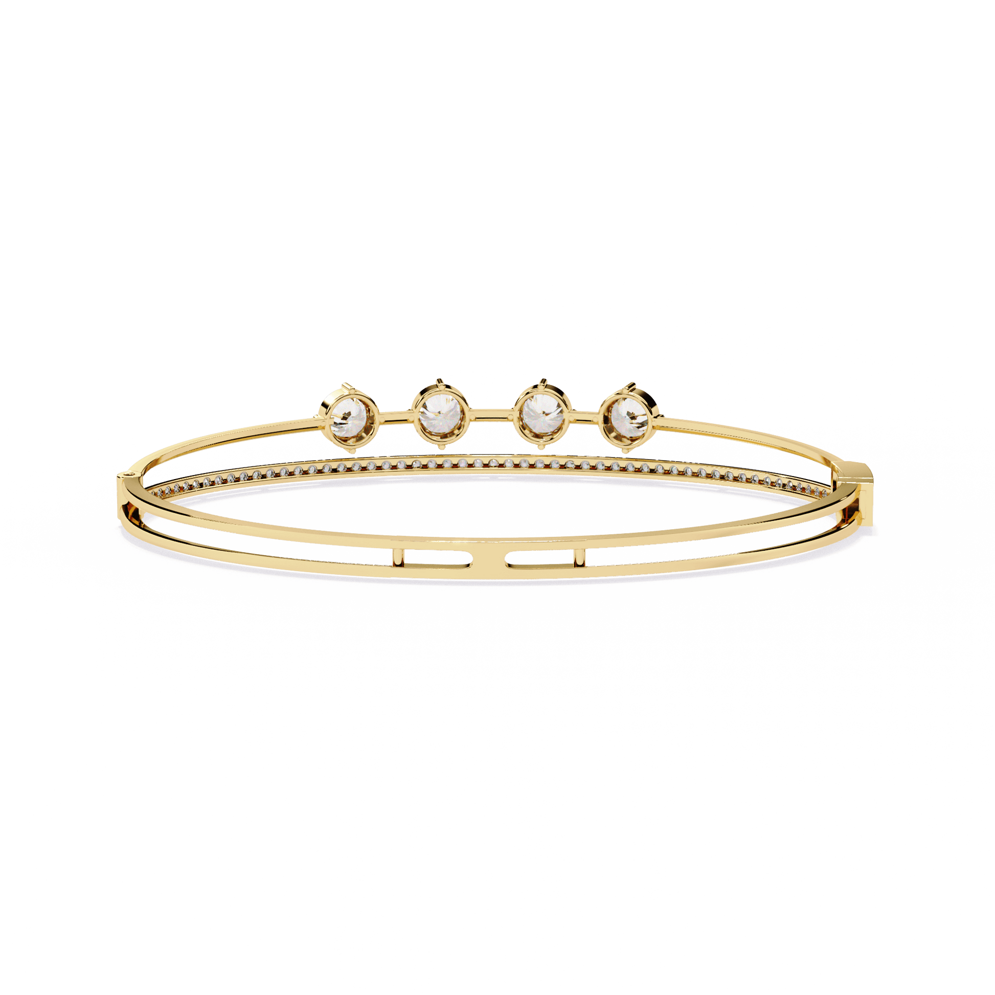 Simran half tennis diamond bangle with round center stones, crafted by Carat House Dubai, showcasing elegant jewelry design.