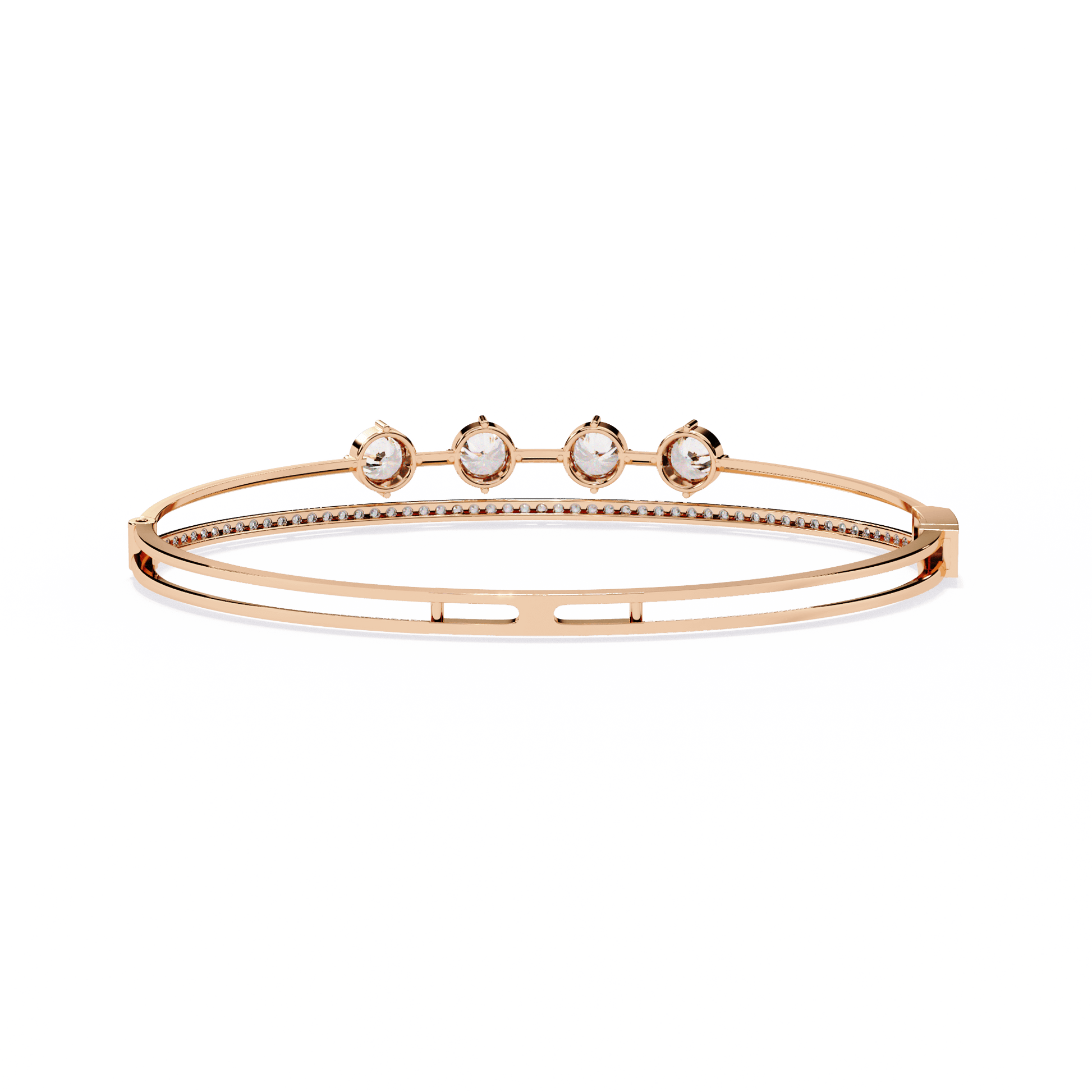 Simran half tennis diamond bangle by Carat House Dubai with round center stones and intricate design.