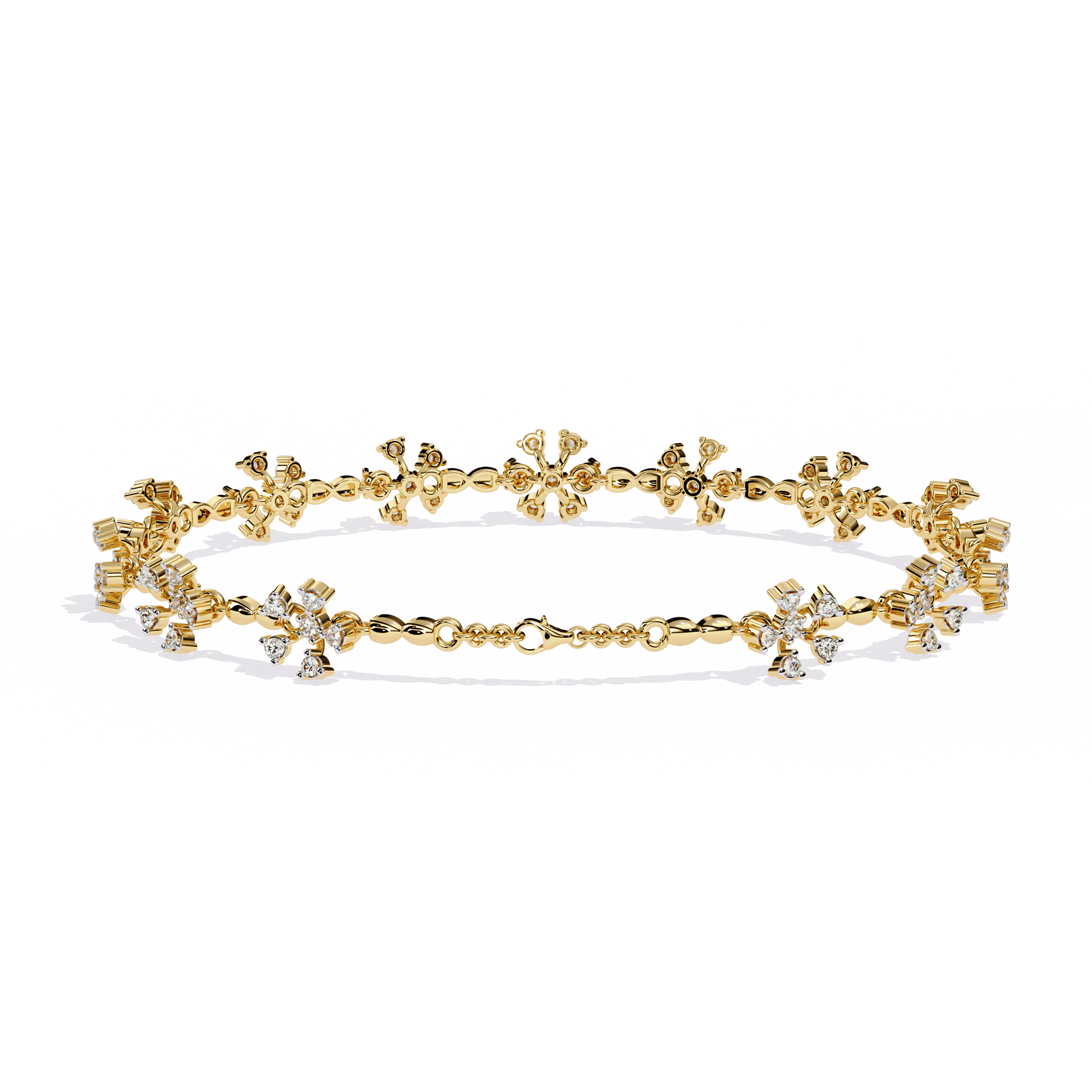 Carat House Dubai Sade floral motif diamond bracelet with alternating floral design and sparkling diamonds on a silver band.