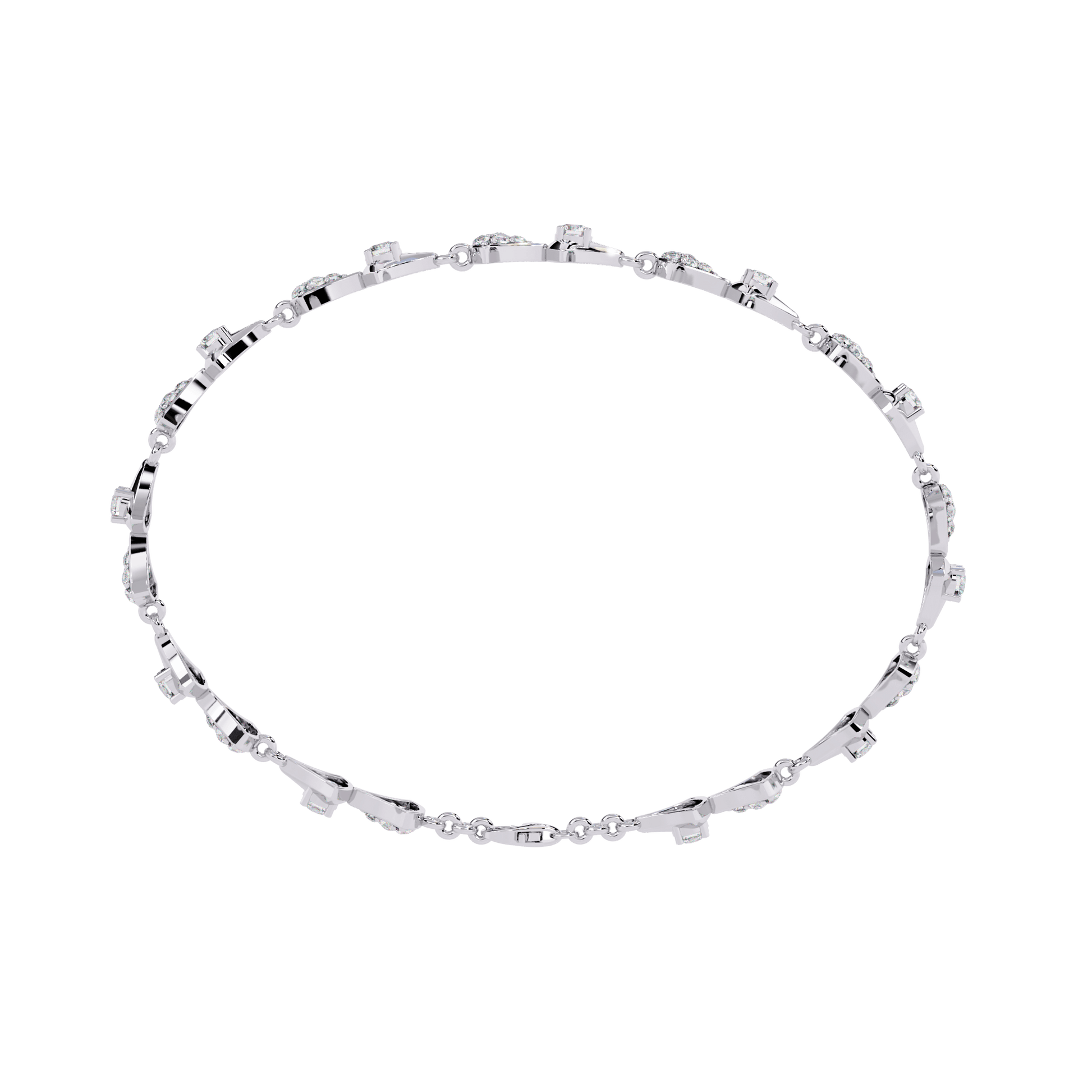 Carat House Dubai Trinity sculpted tapered motif diamond bracelet with intricate design and sparkling diamonds.