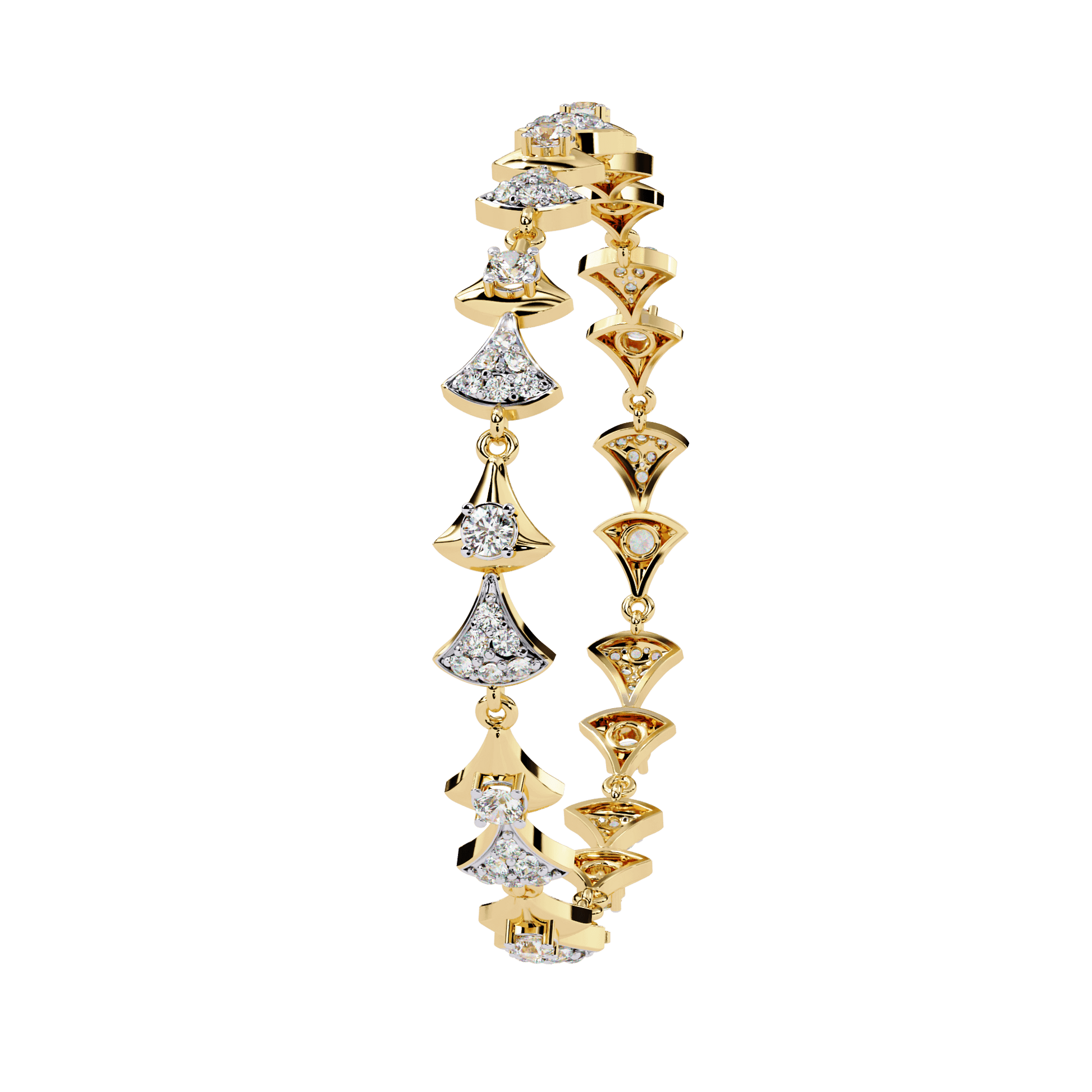 Carat House Dubai Trinity Sculpted Tapered Motif Diamond Bracelet with intricate design and sparkling diamonds on a delicate gold band