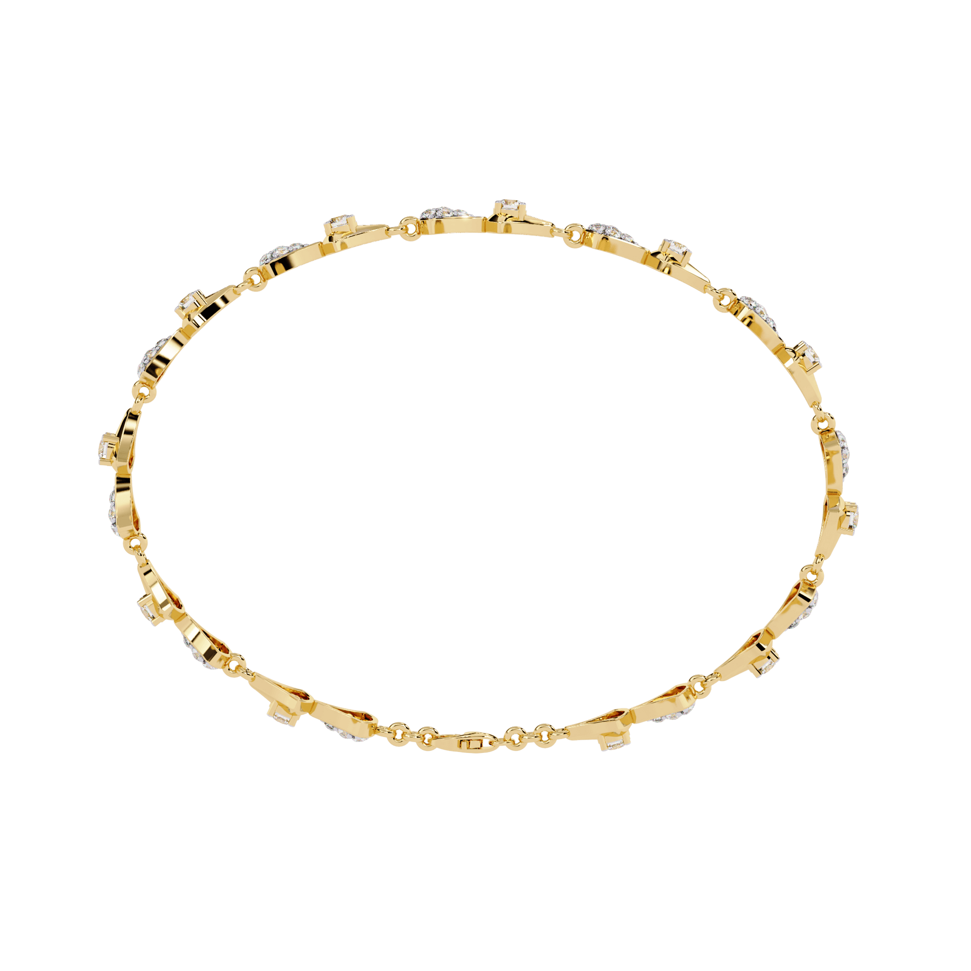 Carat House Dubai Trinity tapered diamond bracelet with sculpted motif, featuring sparkling diamonds on a sleek gold band.