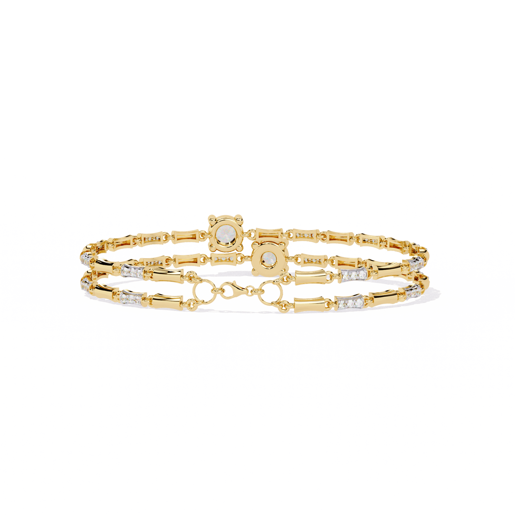 Yvette double solitaire diamond link bracelet by Carat House Dubai, showcasing elegant diamond links on a sleek bracelet.