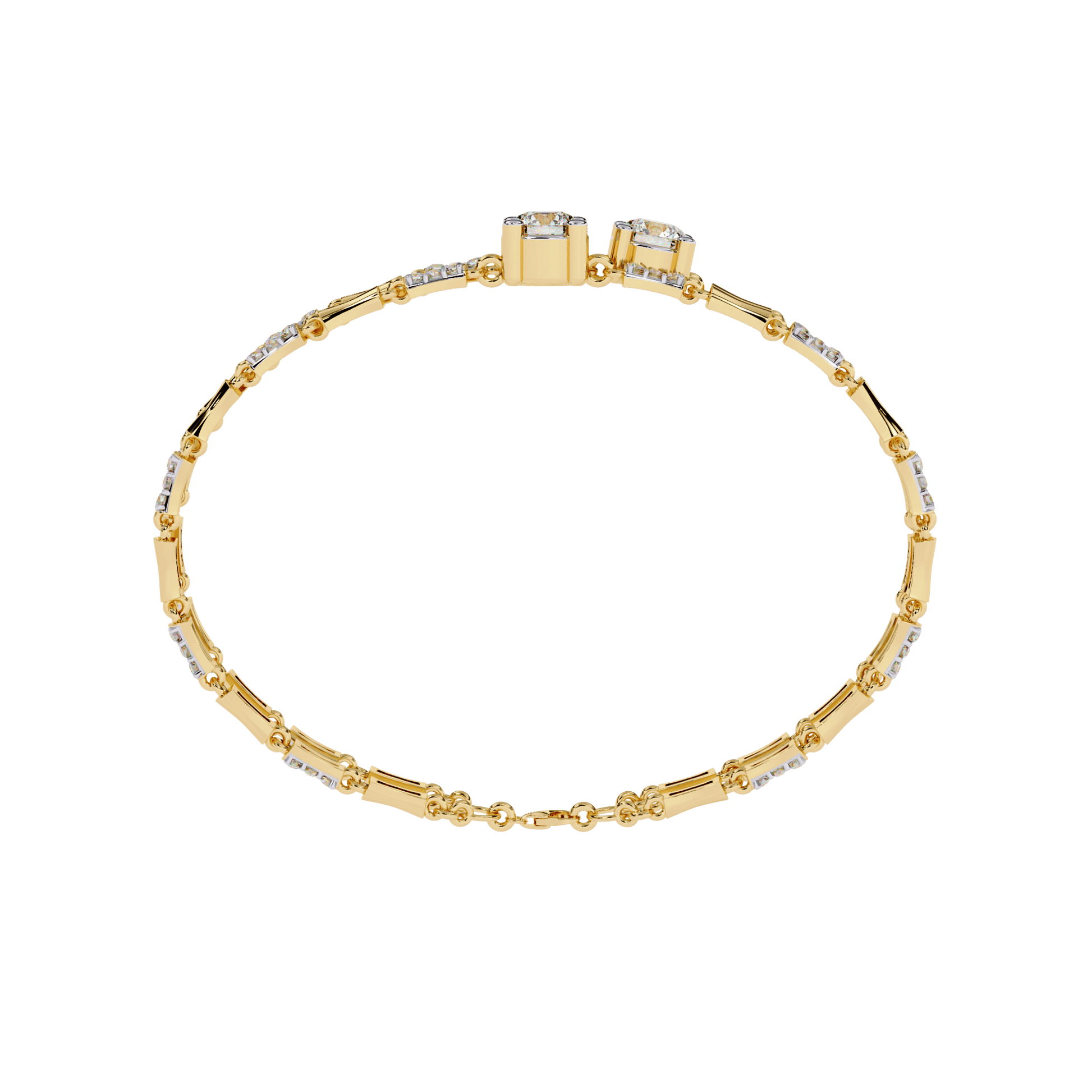 Yvette double solitaire diamond link bracelet from Carat House Dubai, showcasing sparkling diamond links on a sleek metal chain.
