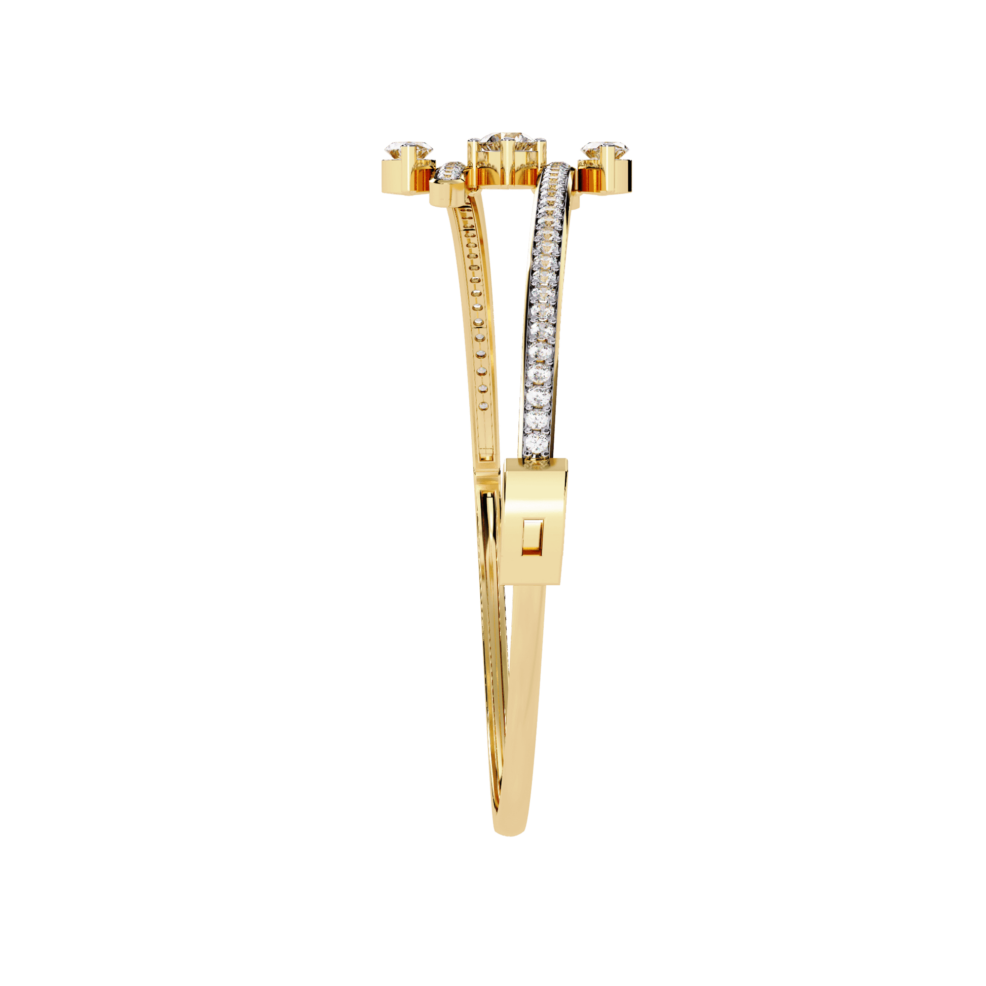 Xenia diamond pavé bangle with marquise and round cut diamonds, featuring intricate jewelry craftsmanship by Carat House Dubai.