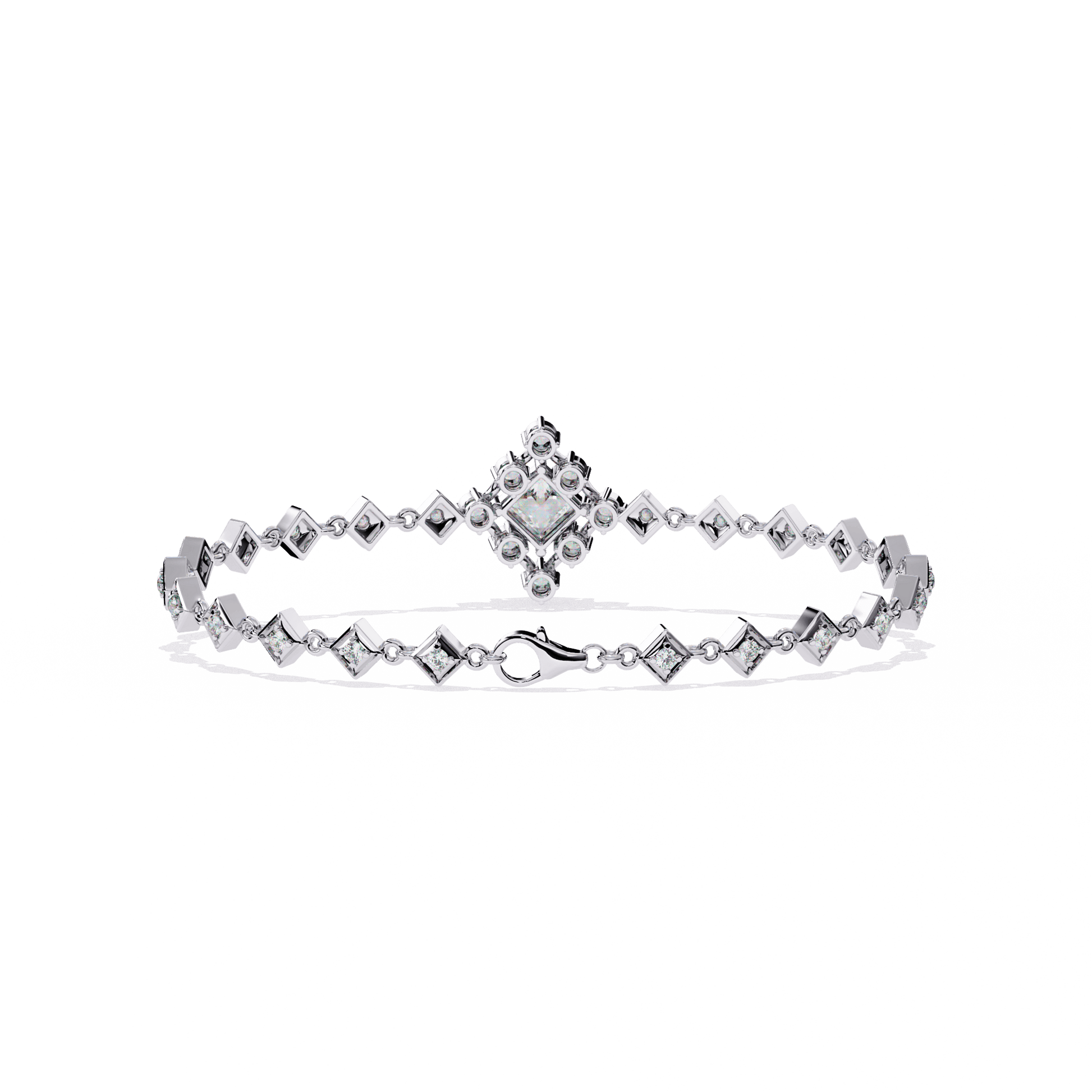 Yvonne Princess-Cut Diamond Bracelet by Carat House Dubai featuring sparkling diamonds and elegant design on a delicate bracelet.