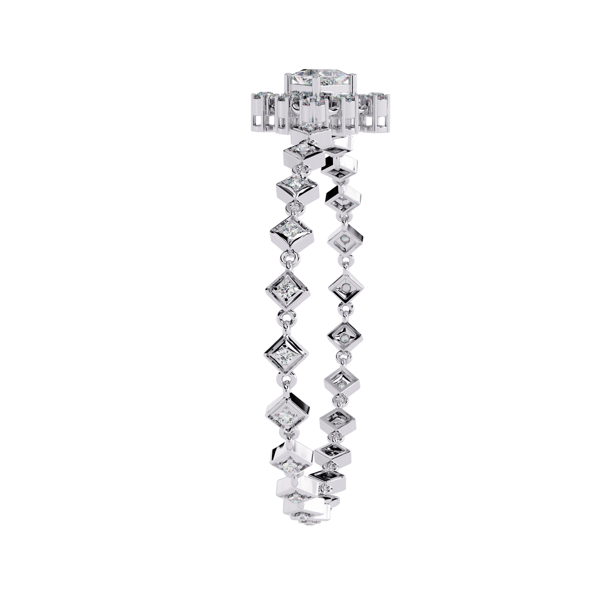 Yvonne princess-cut diamond bracelet by Carat House Dubai featuring sparkling diamonds and elegant design.