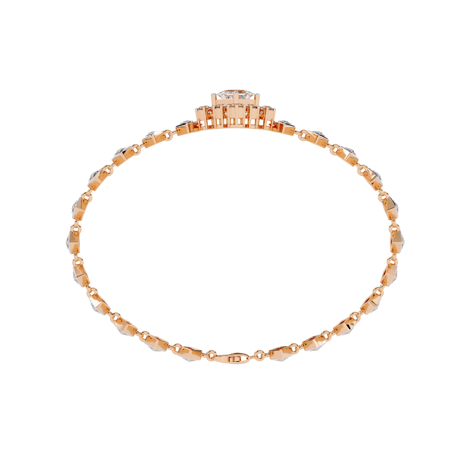 Yvonne princess-cut diamond bracelet by Carat House Dubai showing a sparkling diamond bracelet with princess-cut stones on a delicate chain