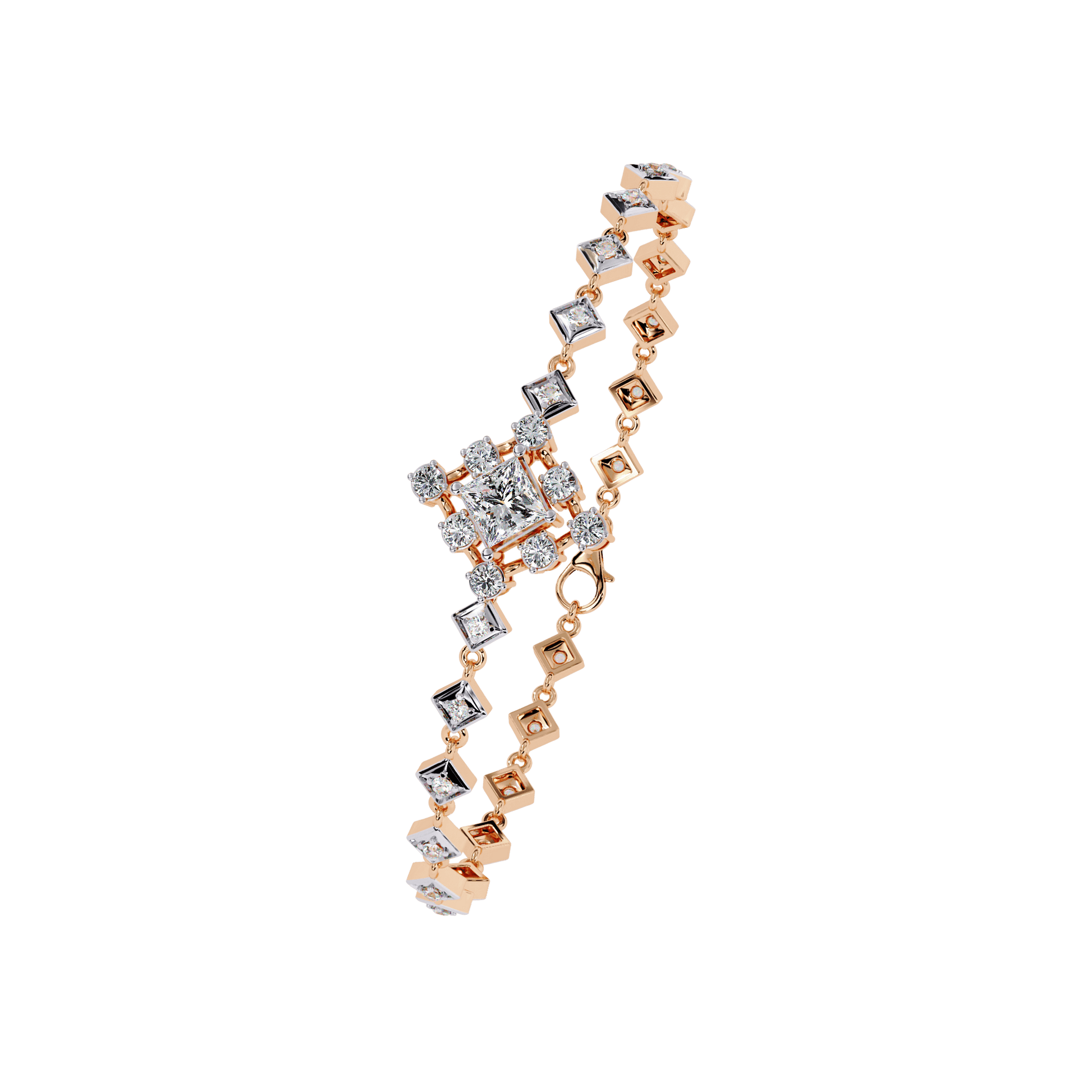 Yvonne princess-cut diamond bracelet by Carat House Dubai with sparkling diamonds and elegant design.