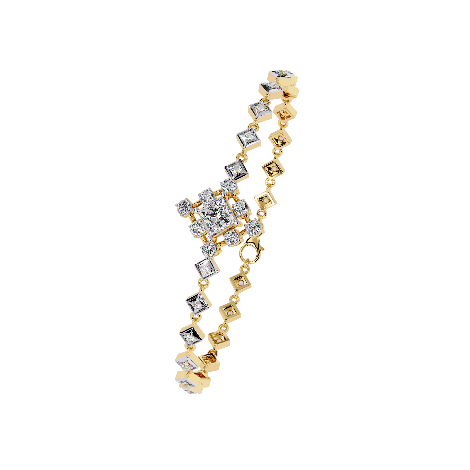 Yvonne princess-cut diamond bracelet by Carat House Dubai featuring sparkling diamonds and a delicate design.