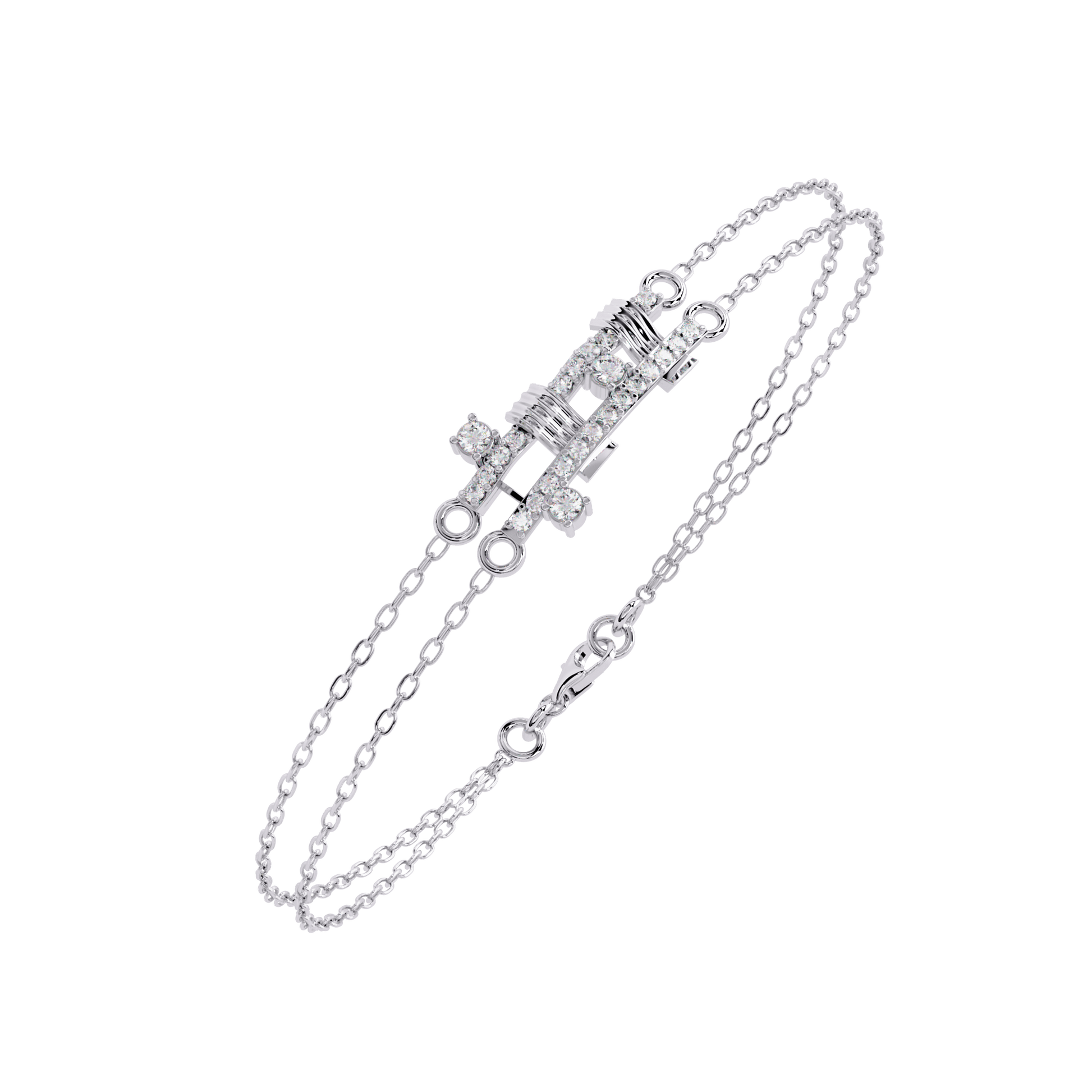Diamond double chain bracelet from Carat House Dubai featuring sparkling diamonds and a sleek, elegant design.