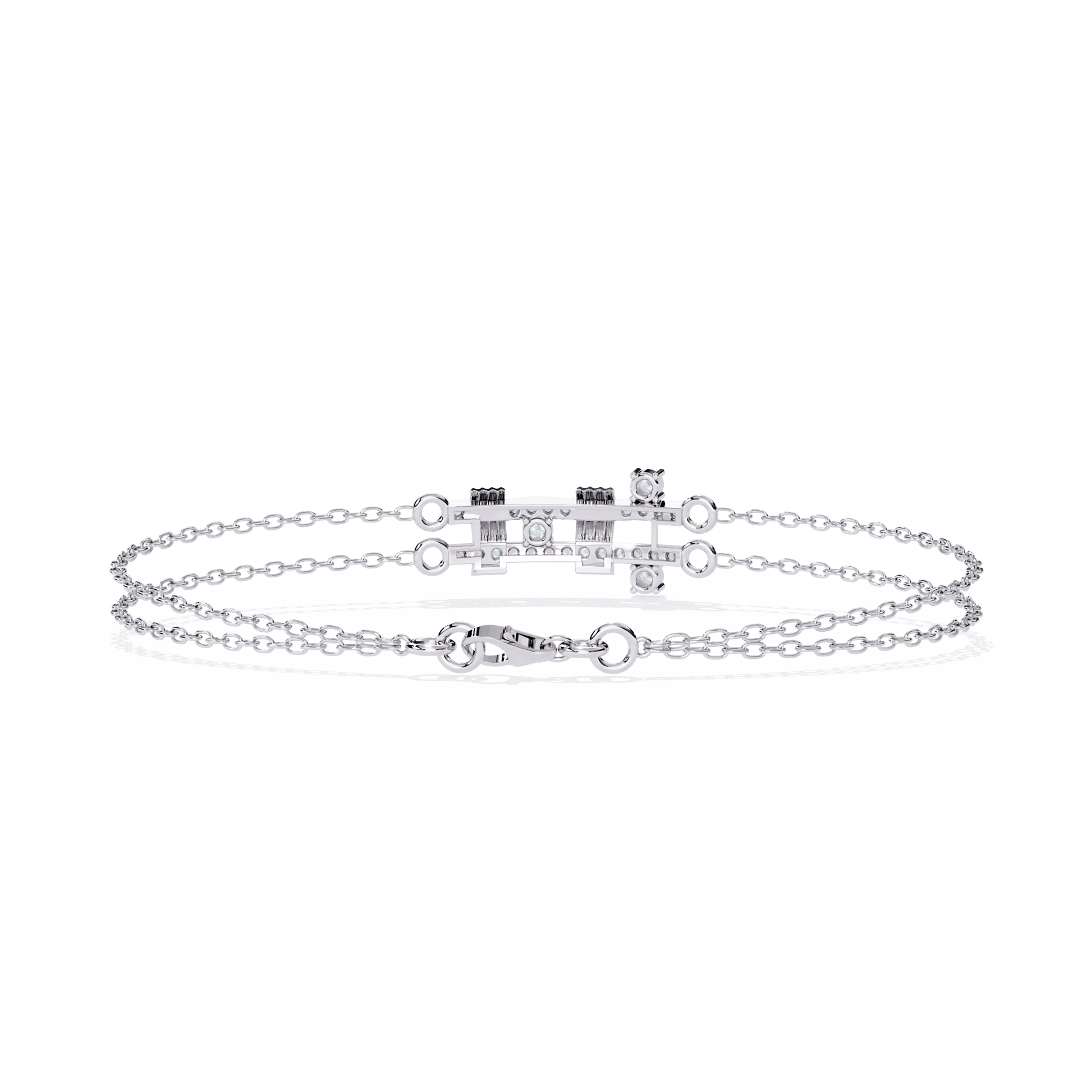 Carat House Dubai Whitney Diamond Double Chain Bracelet featuring sparkling diamond details on a luxurious silver chain.