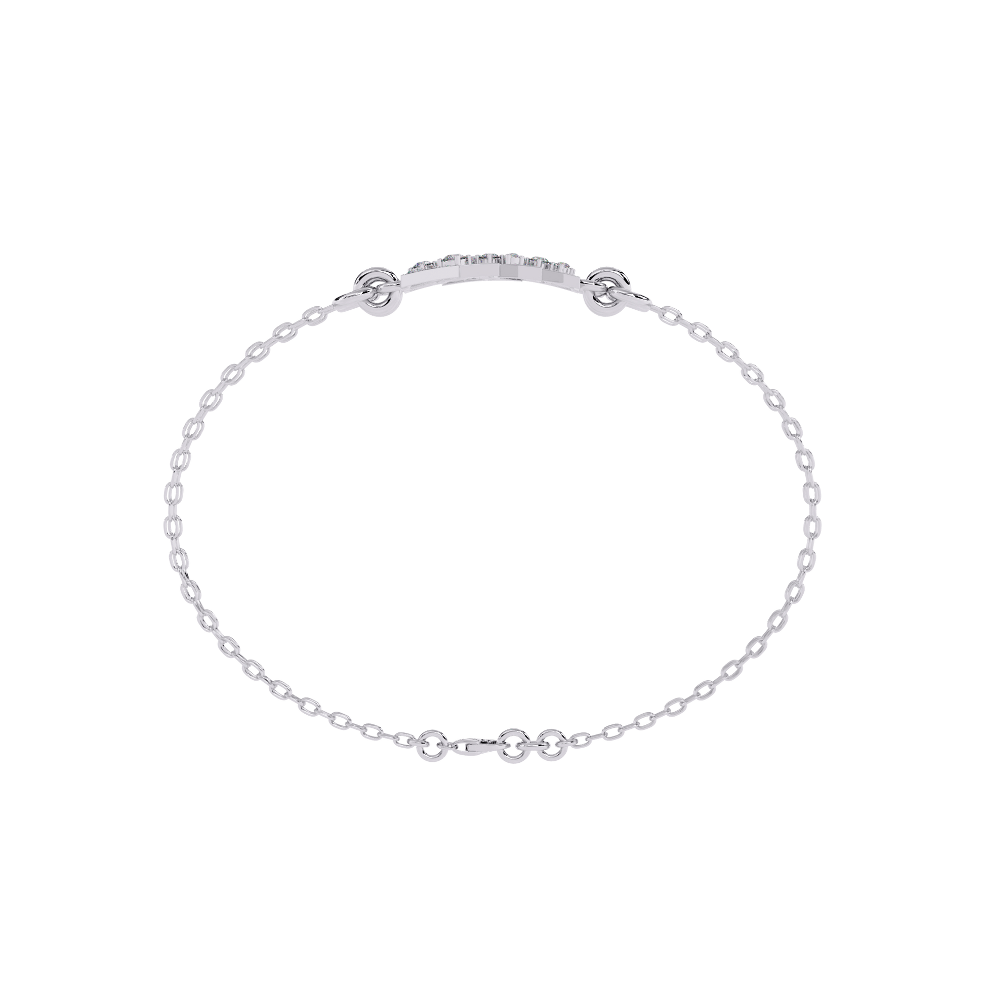 Yesenia double chain bracelet with geometric pavé motifs by Carat House Dubai, featuring intricate silver-tone metalwork.