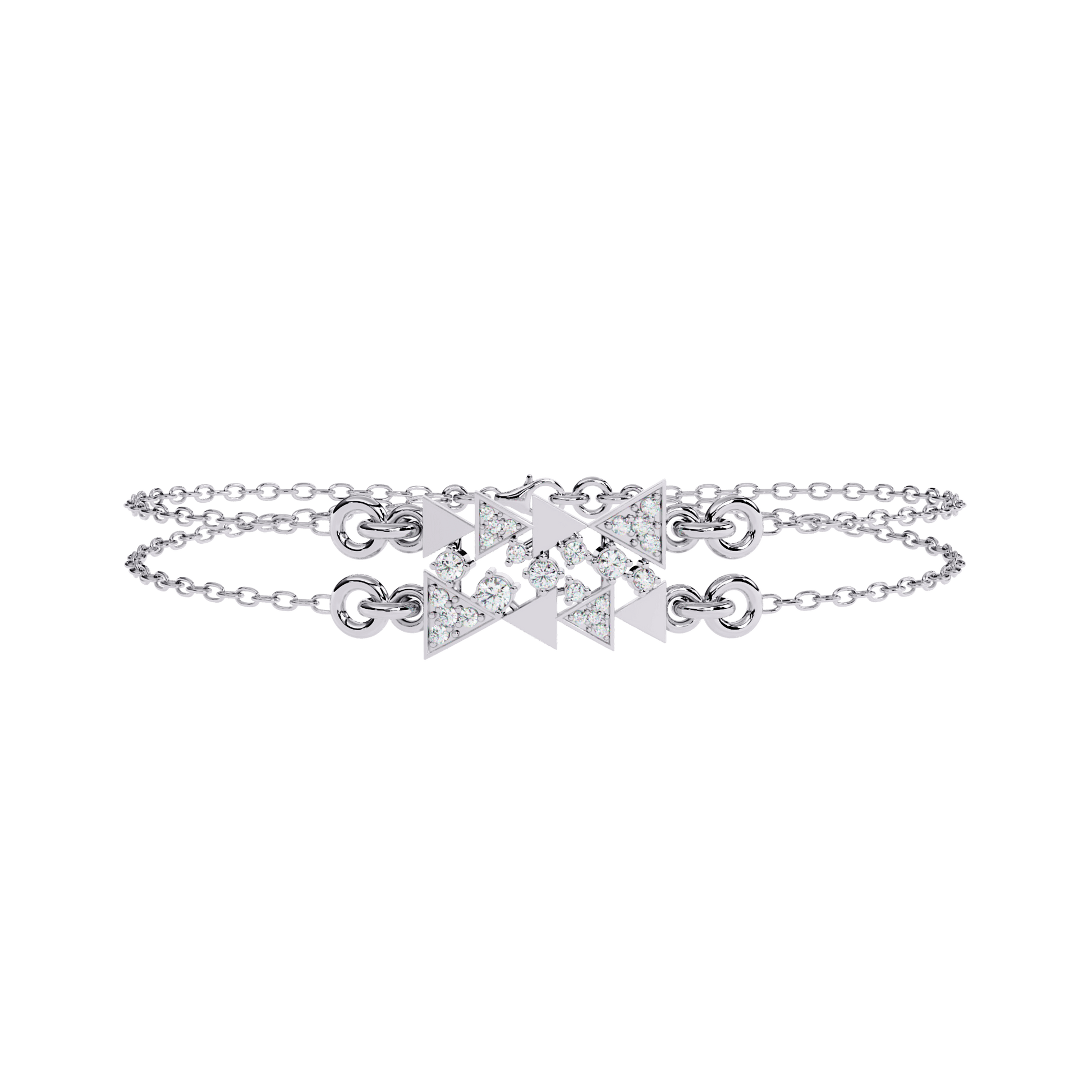 Yesenia double chain bracelet by Carat House Dubai featuring geometric pavé motifs in silver-tone metal.