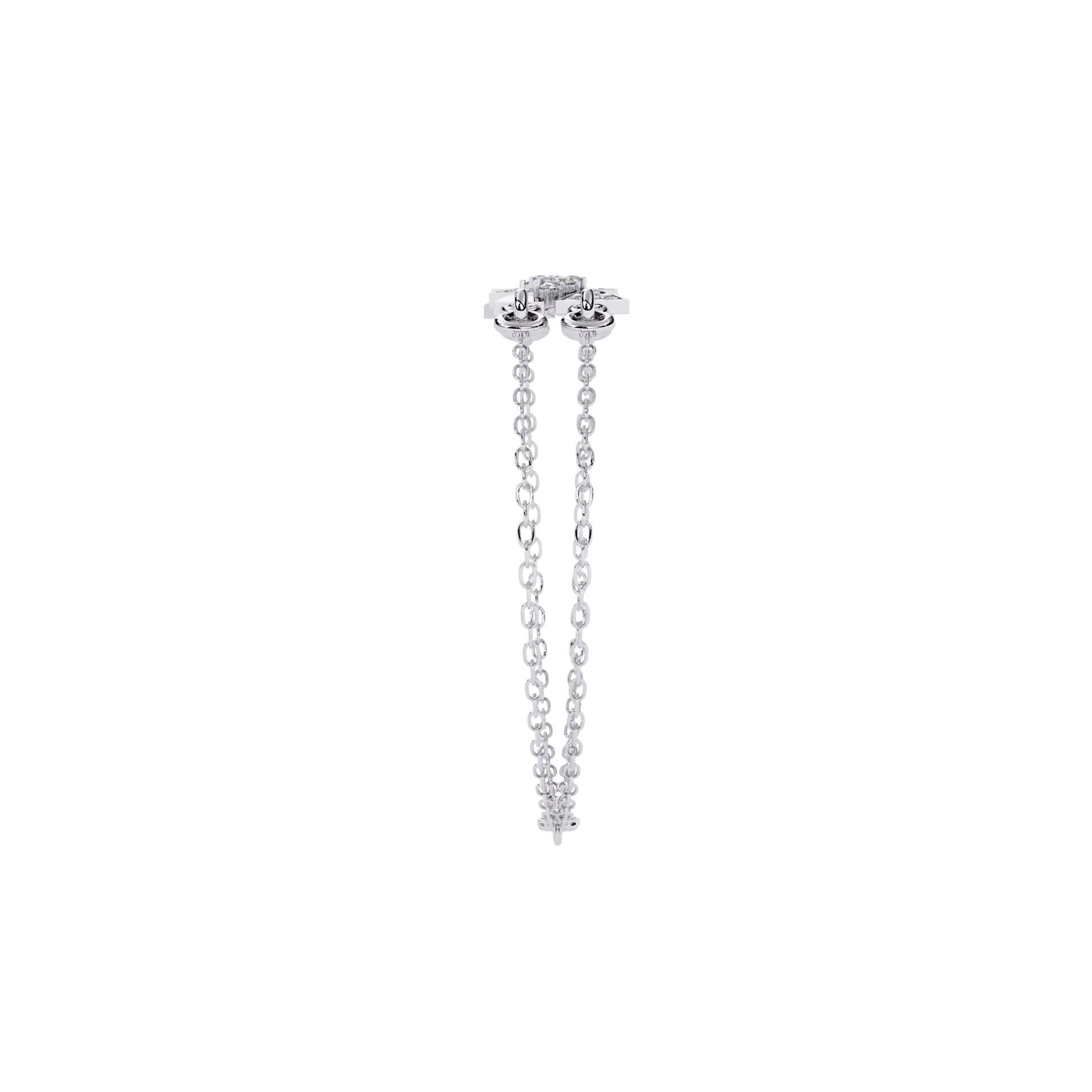 Yesenia double chain bracelet with geometric pavé motifs by Carat House Dubai, featuring intricate silver-tone links.