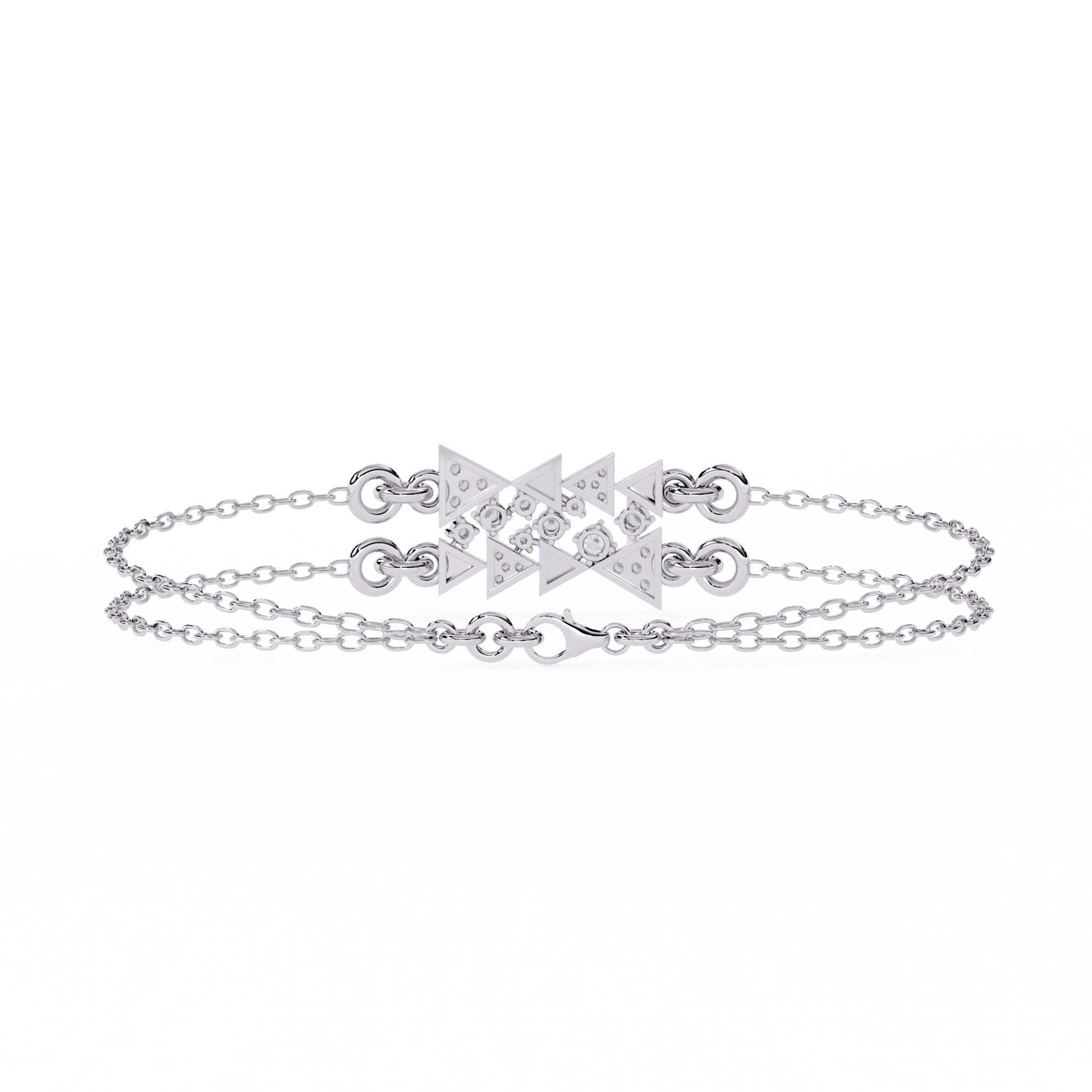 Yesenia - Double Chain Bracelet with Geometric Pavé Motifs — diamond bracelet — lab grown diamond and natural diamond — 18k white gold — Carat House