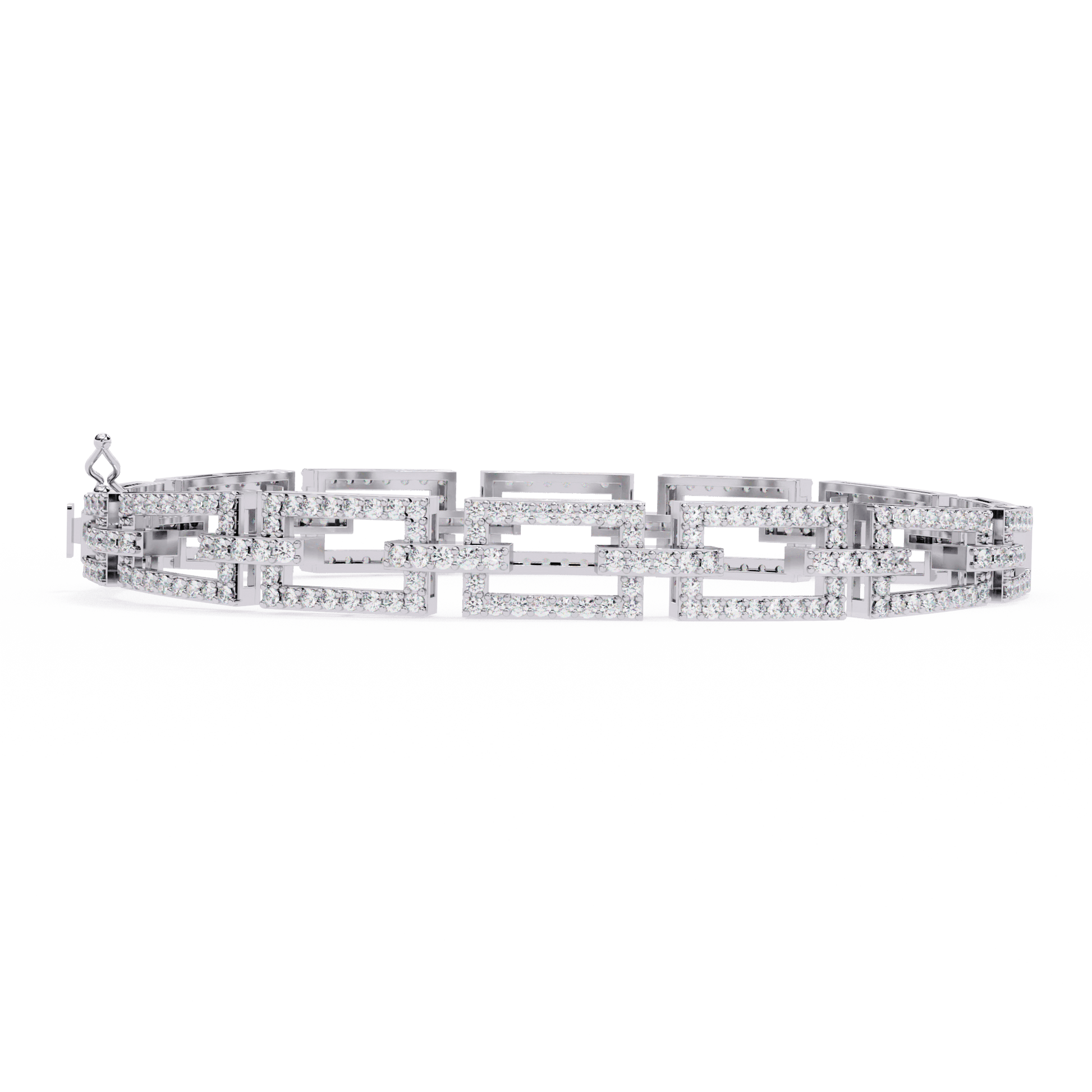 Virginia – Artisanal Pavé Link Bangle — diamond bangle — lab grown diamond and natural diamond — 18k white gold — Carat House