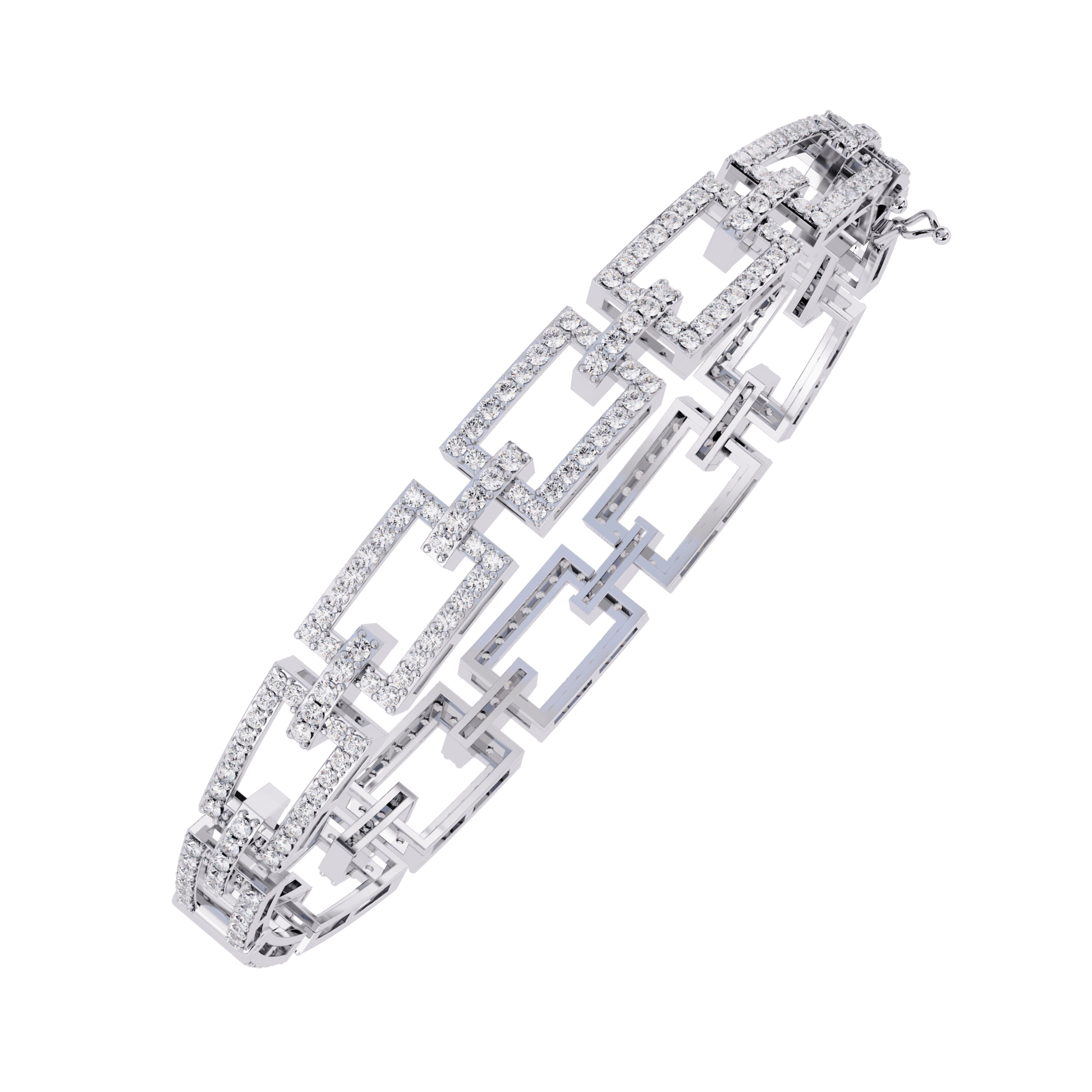 Virginia Artisanal Pavé Link Bangle by Carat House Dubai, close-up of elegant gold bracelet with pavé-set diamonds.