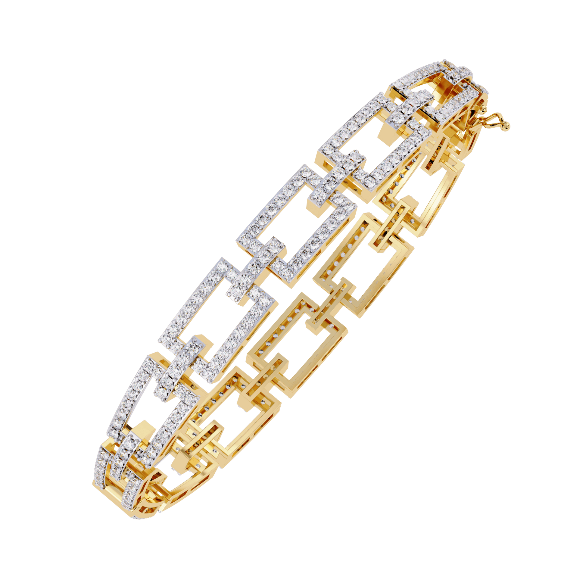 Virginia Artisanal Pavé Link Bangle by Carat House Dubai, close-up of gold bangle with intricate pavé link design.